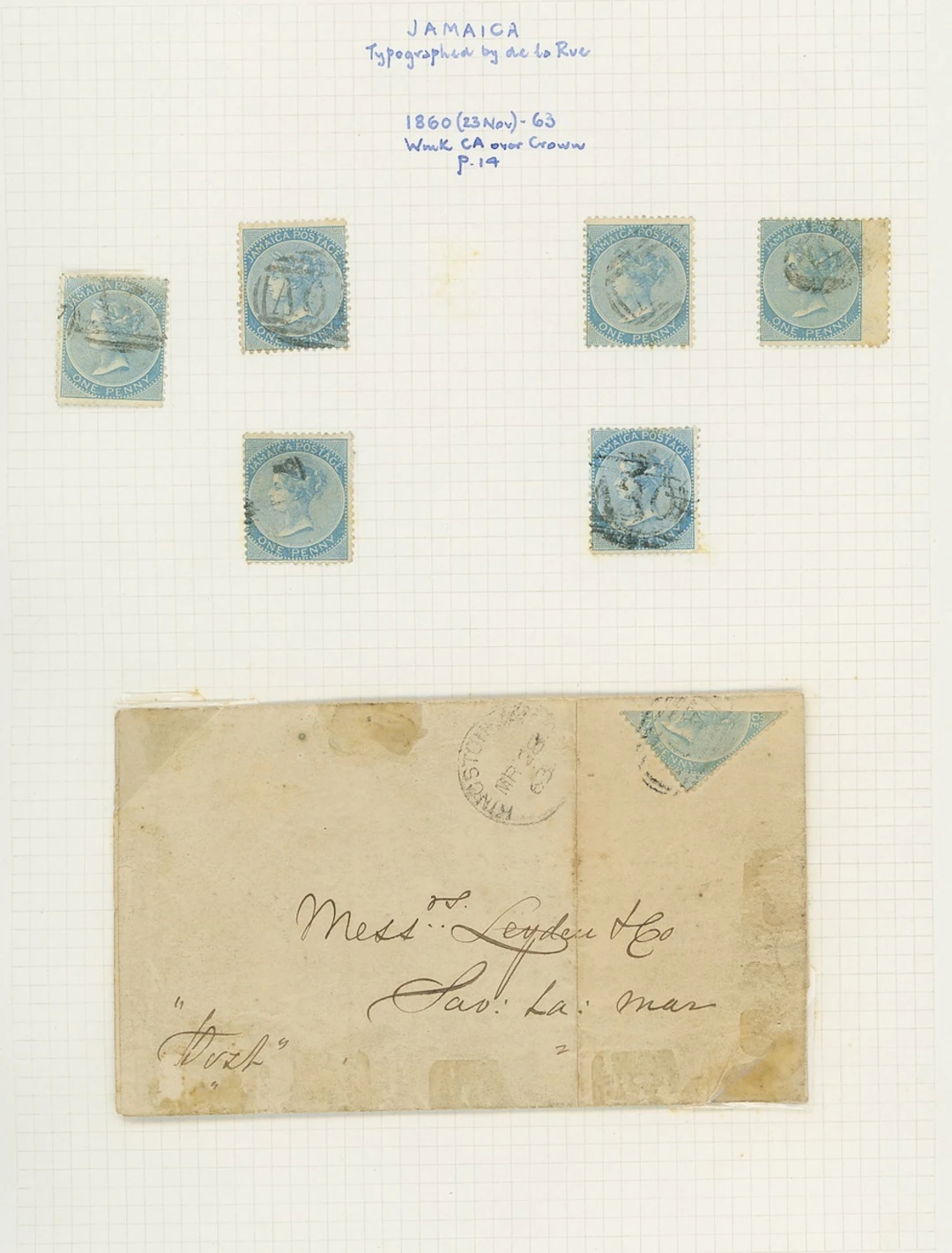 Jamaica Issued Stamps 1860-70 watermark Pineapple, 1d. (8 including