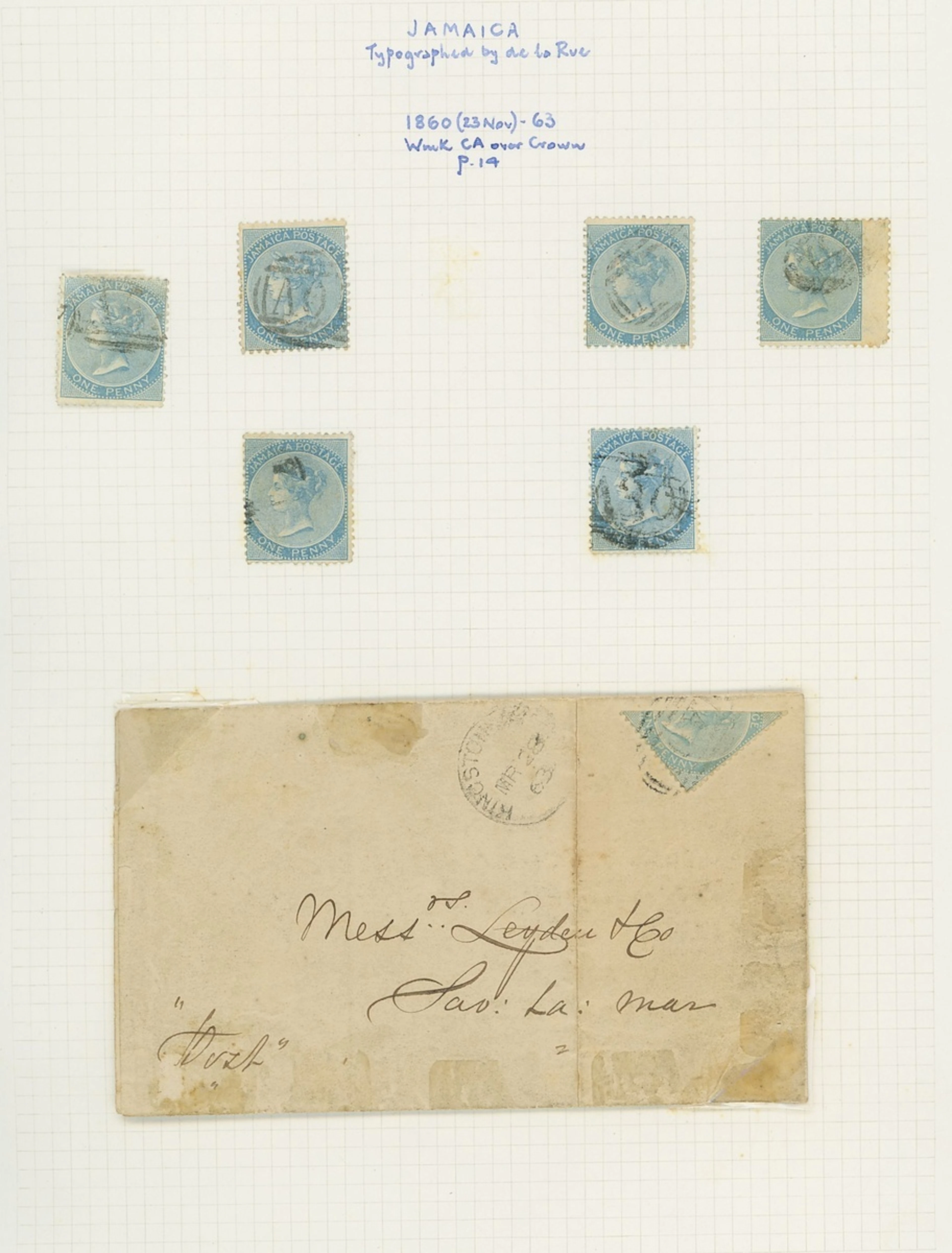 Jamaica Issued Stamps 1860-70 watermark Pineapple, 1d. (8 including
