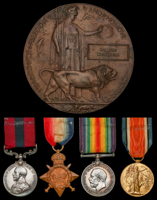 A Great War D.C.M. group of four to Sergeant W. Chrystall, Royal Artillery