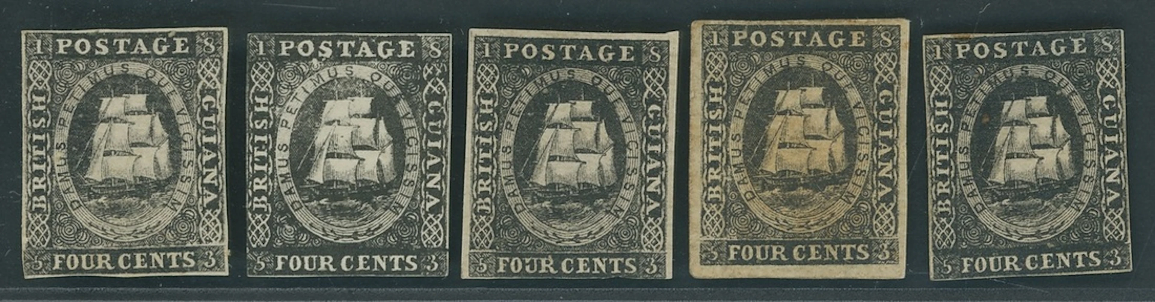 British Guiana 1853-55 4c. in black on thick wove paper, five plate