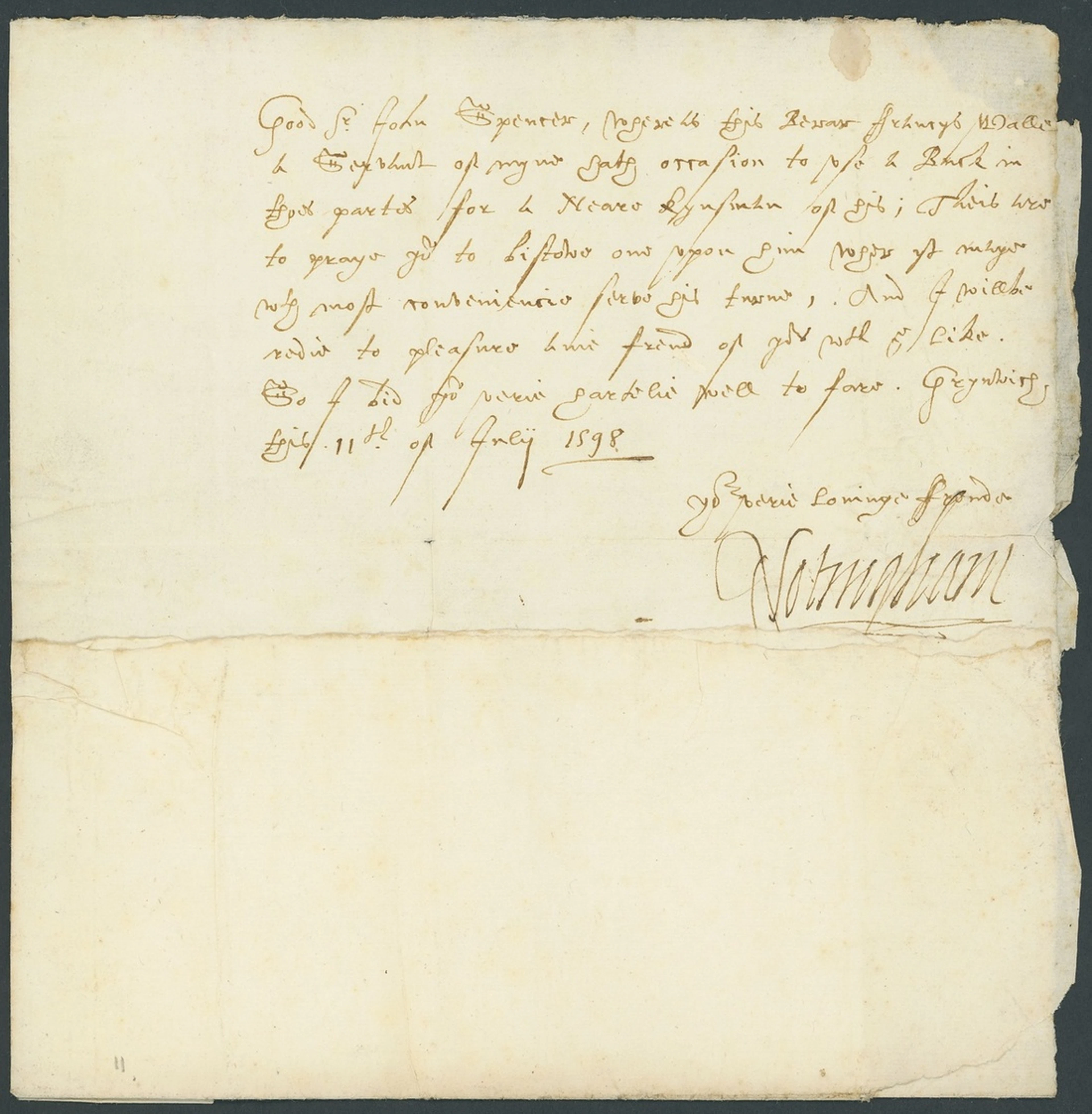 England The Earl of Nottingham (1536-1624) 1598 July 11 - Letter signed