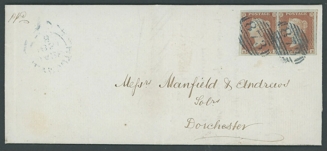 Great Britain 1841-53 One Penny Red-Brown Unplated RA-RB, horizontal