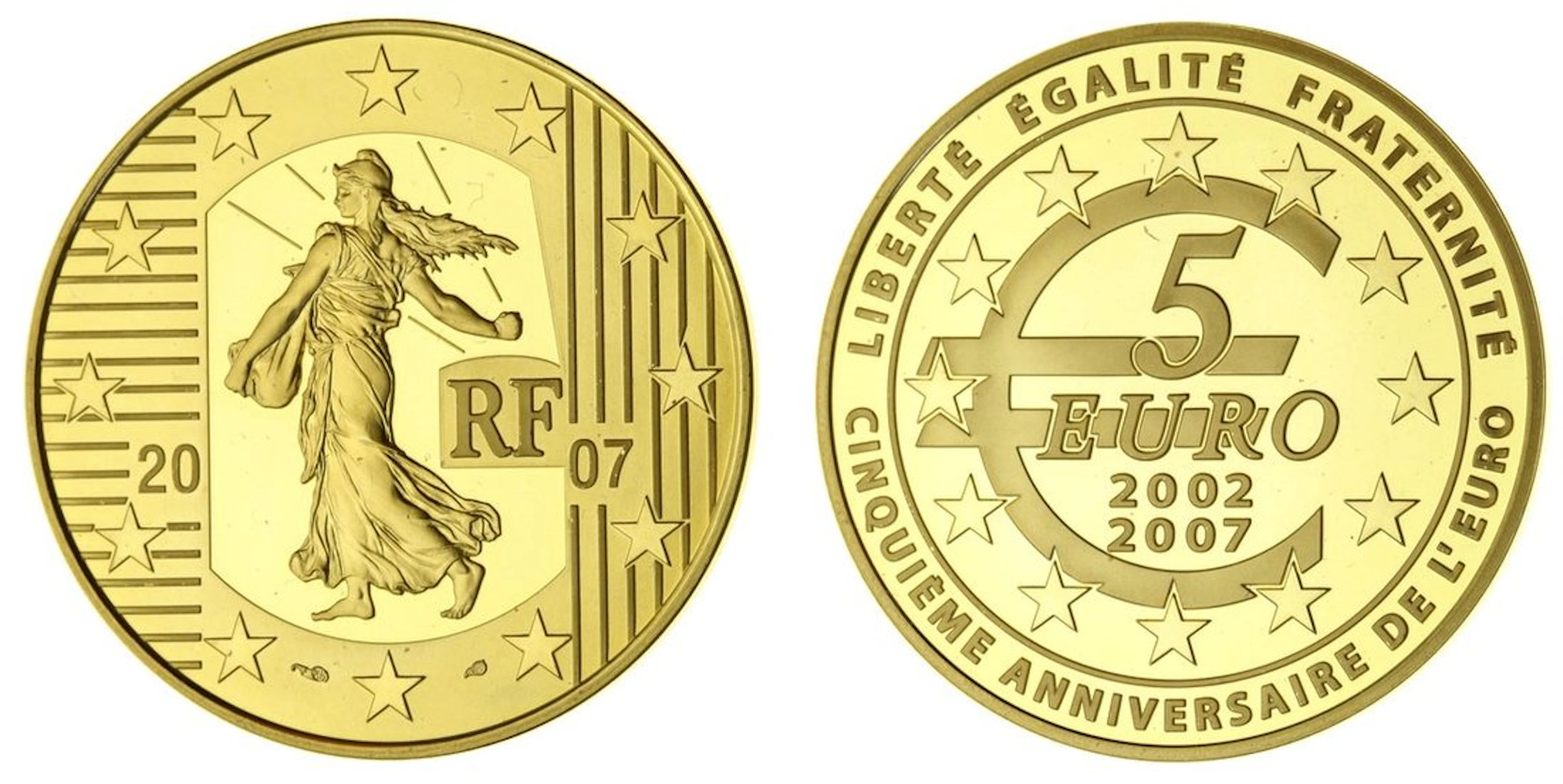 France, Fifth Republic (1958-Present), gold Proof 5-Euros, 2002-2007