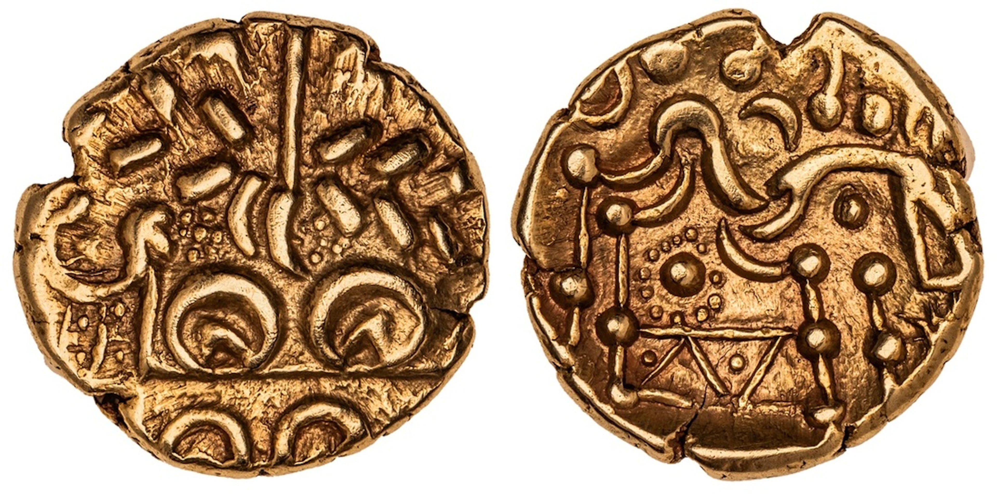 Corieltauvi, AV Stater, 'North East Coast' Type, wreath, cloak and