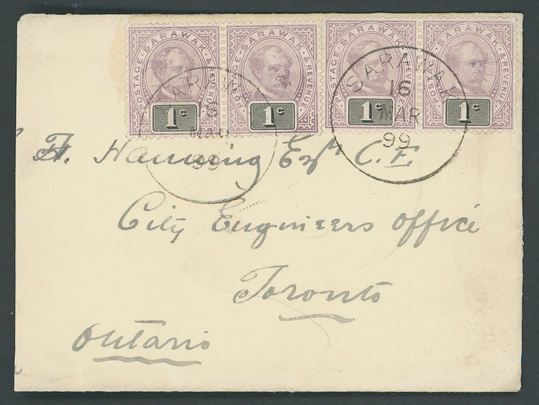 Sarawak 1888-97 "postage & revenue" Issue Covers 1899 (16 Mar.) envelope