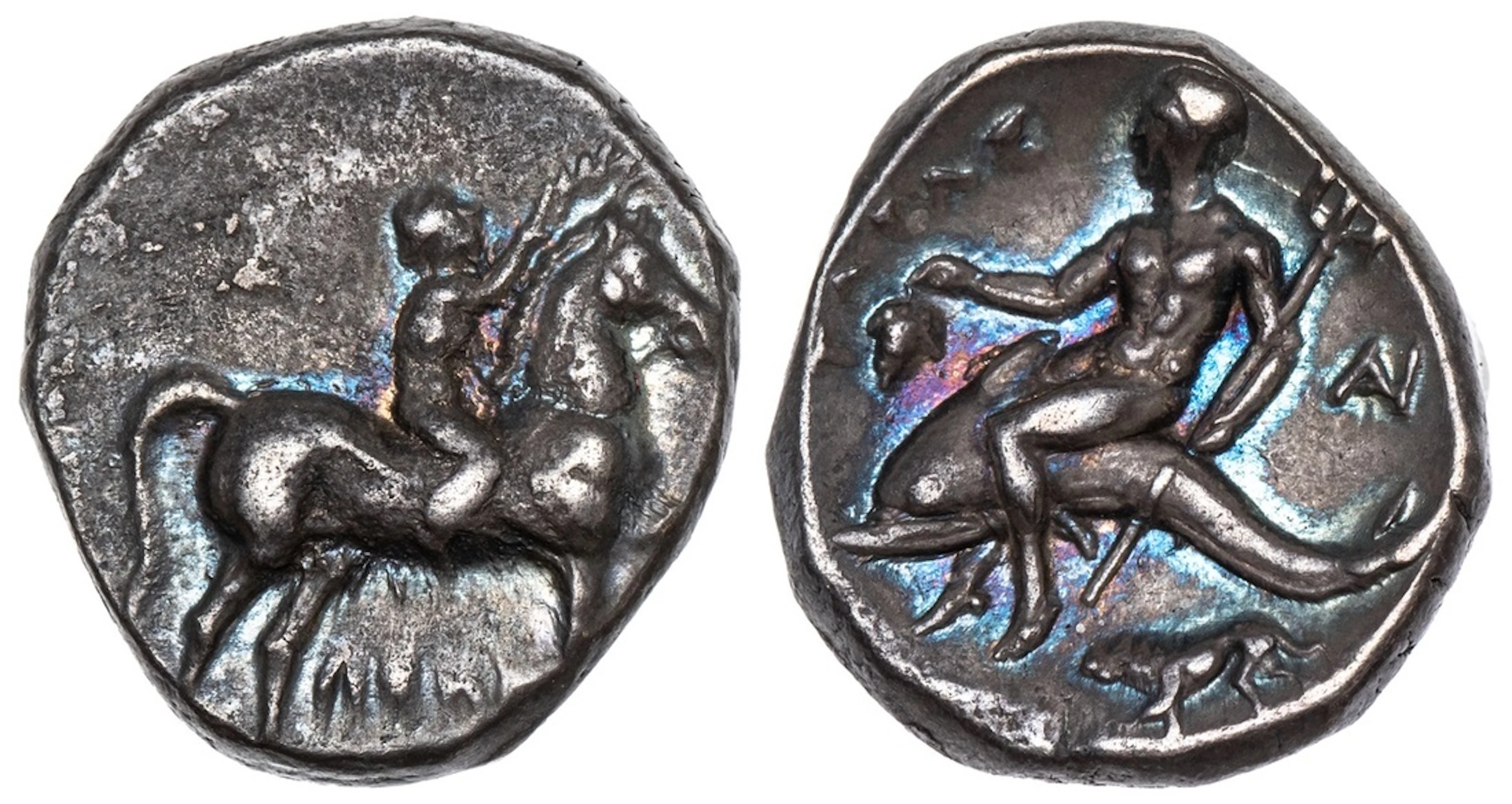 Calabria, Tarentum, AR Nomos, struck 272-240 BC, LEWN, nude youth