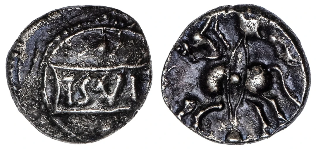 Catuvellauni, Tasciovanus (25 BC - AD 10), AR Unit, 'Cavalryman' Type