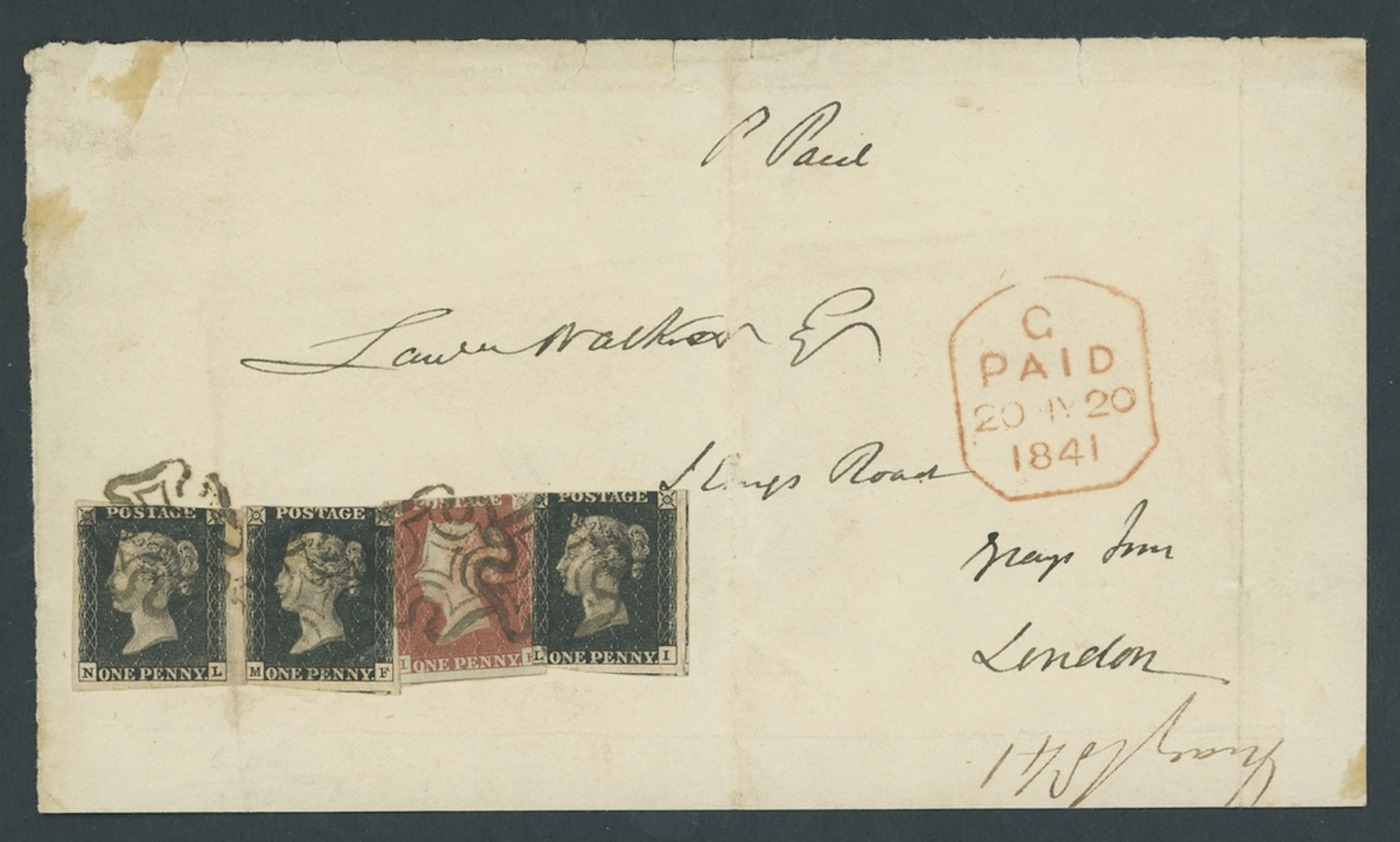 Great Britain 1840 One Penny Black Plate 6 NL, MR and LI, used in