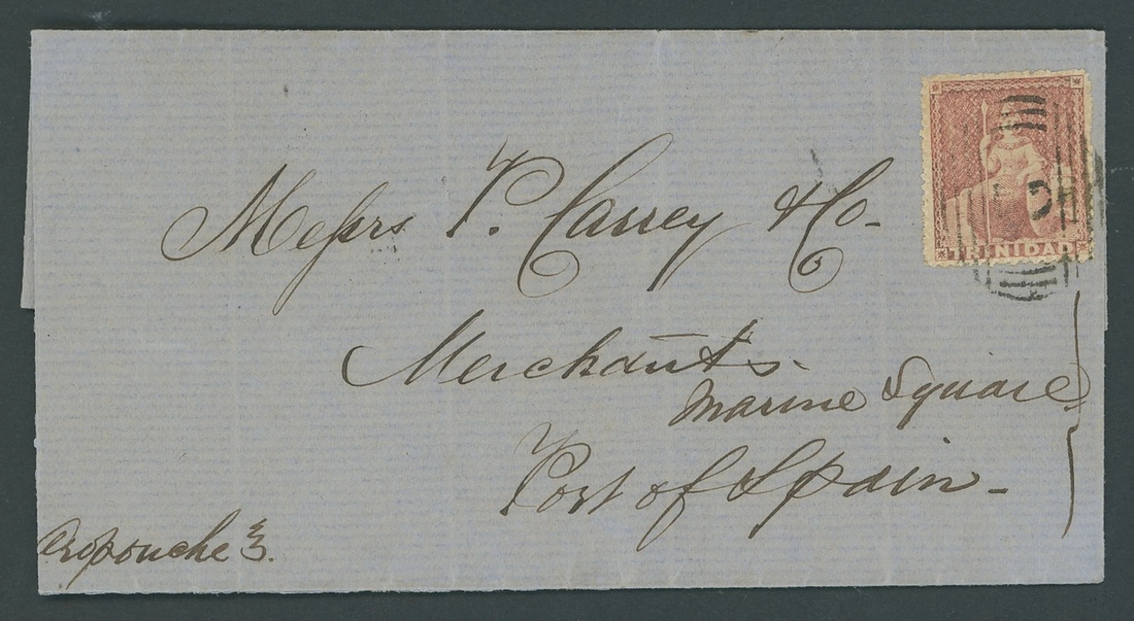 Trinidad Covers and Cancellations 1863 (10 Feb.) entire to Port of