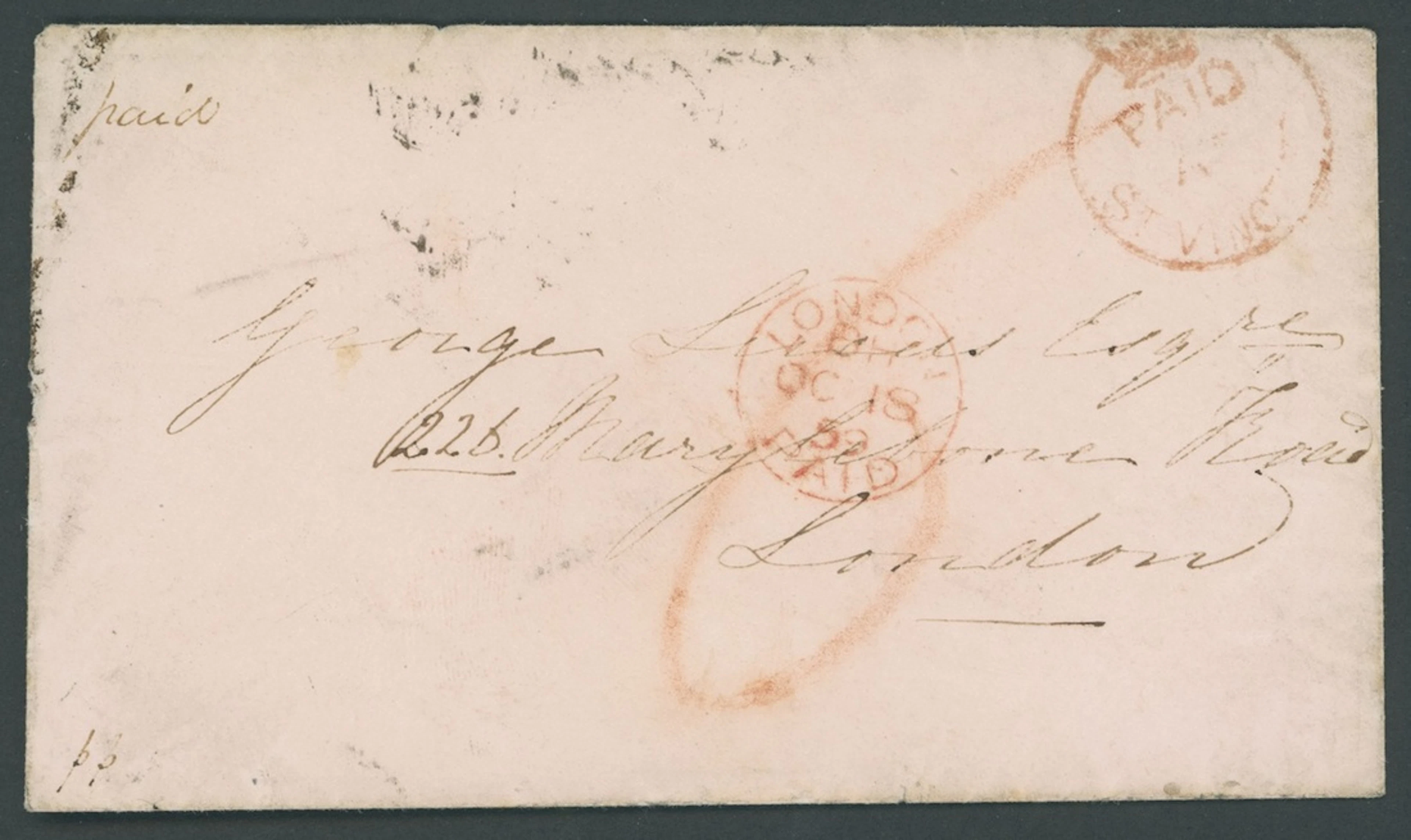 St. Vincent Early Letters and Handstamps 1859 (26 Sept.) envelope