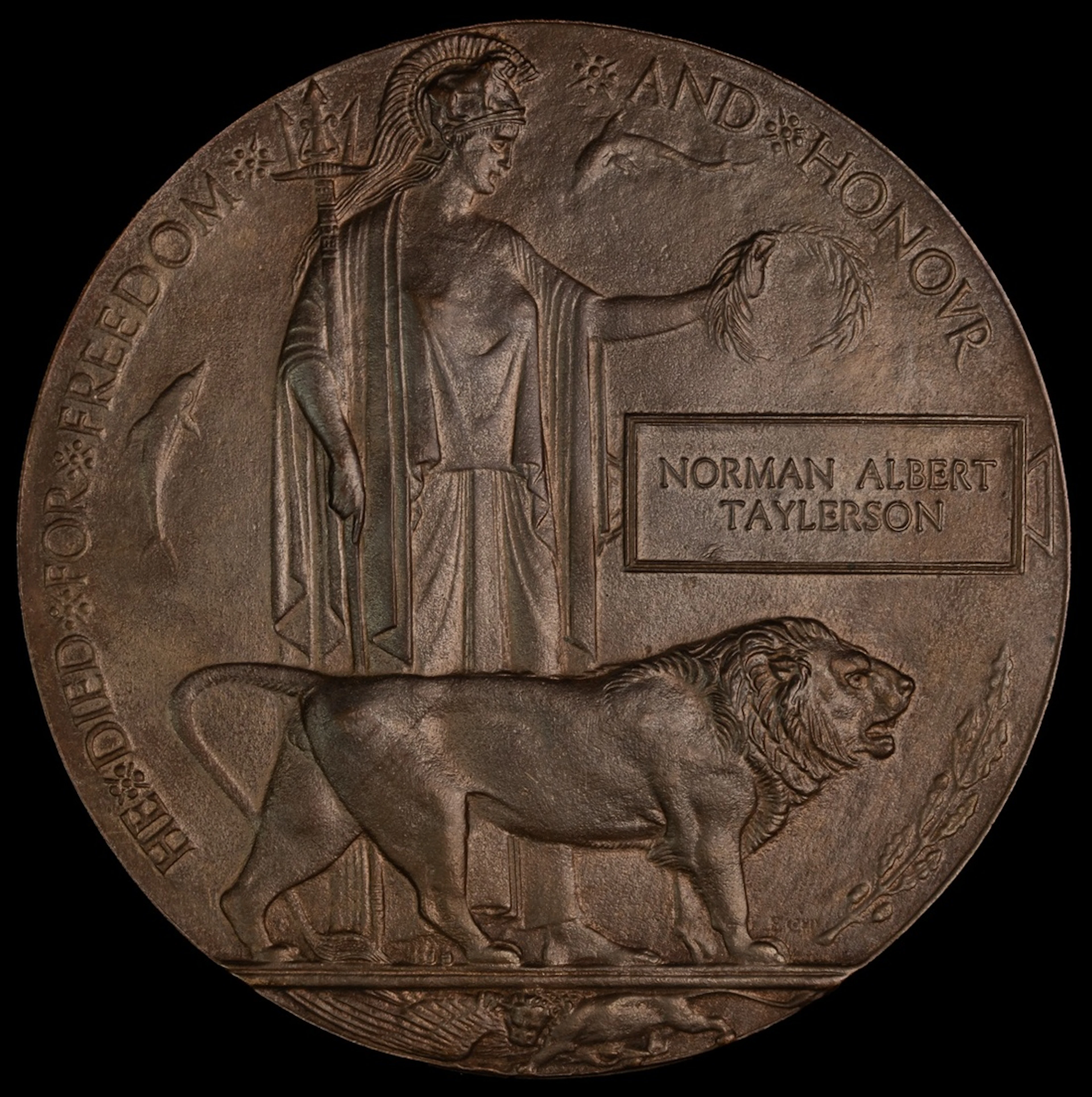 The Great War Bronze Memorial Plaque awarded in memory of Lieutenant