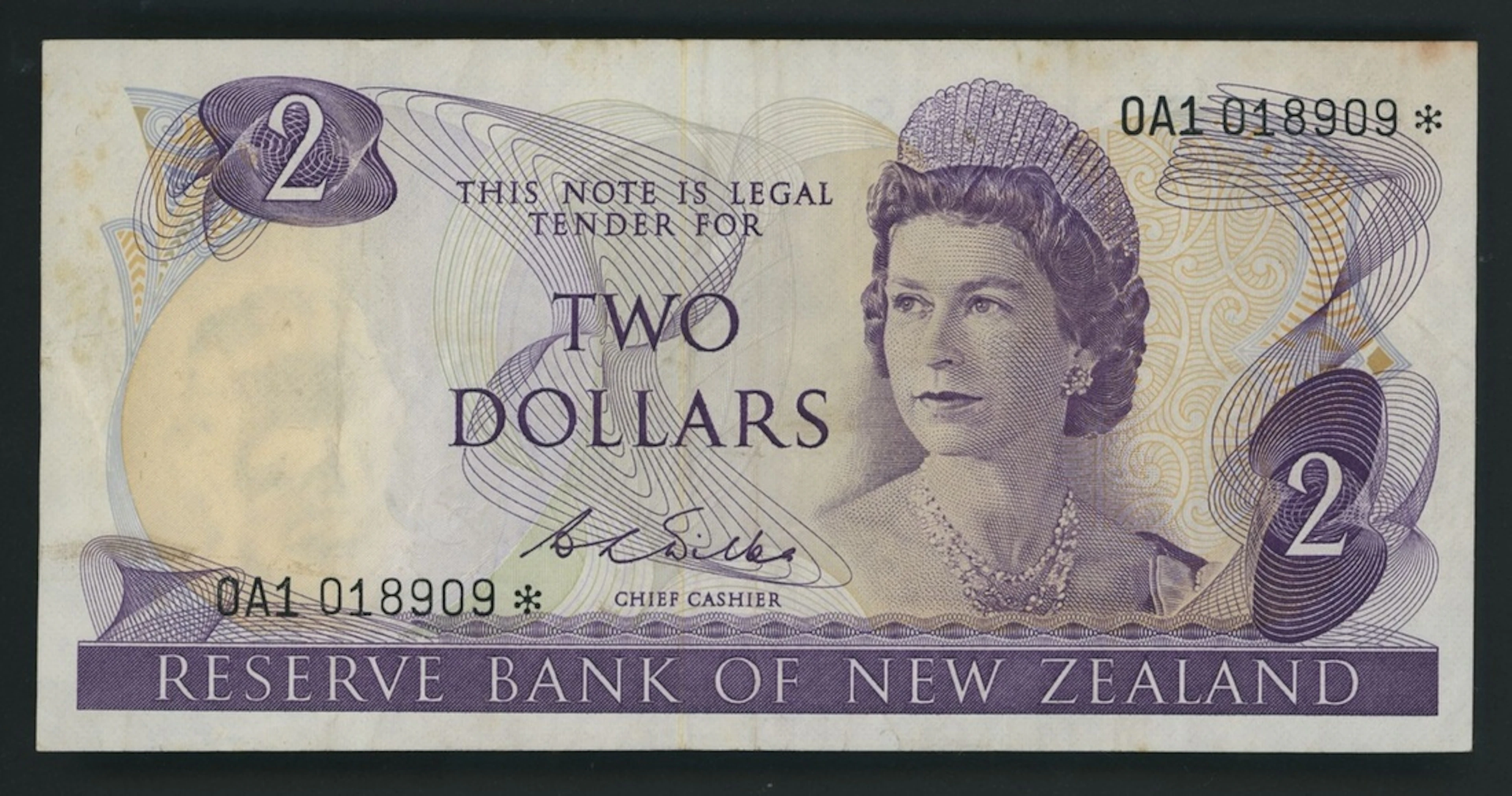Reserve Bank of New Zealand, replacement 2 Dollars, ND (1968-75)