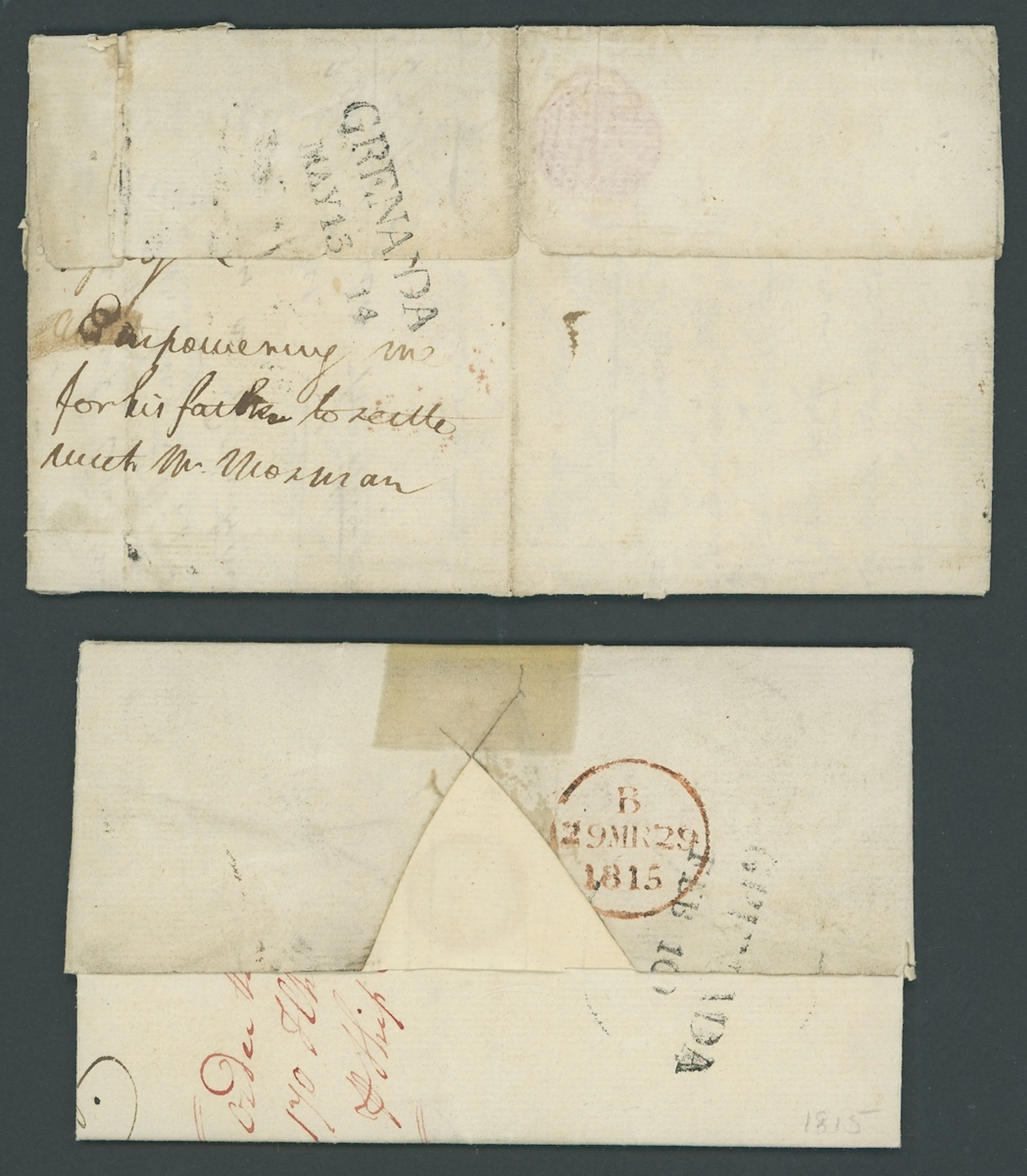 Grenada Early Letters and Handstamps 1809-21 entire letters (4, one