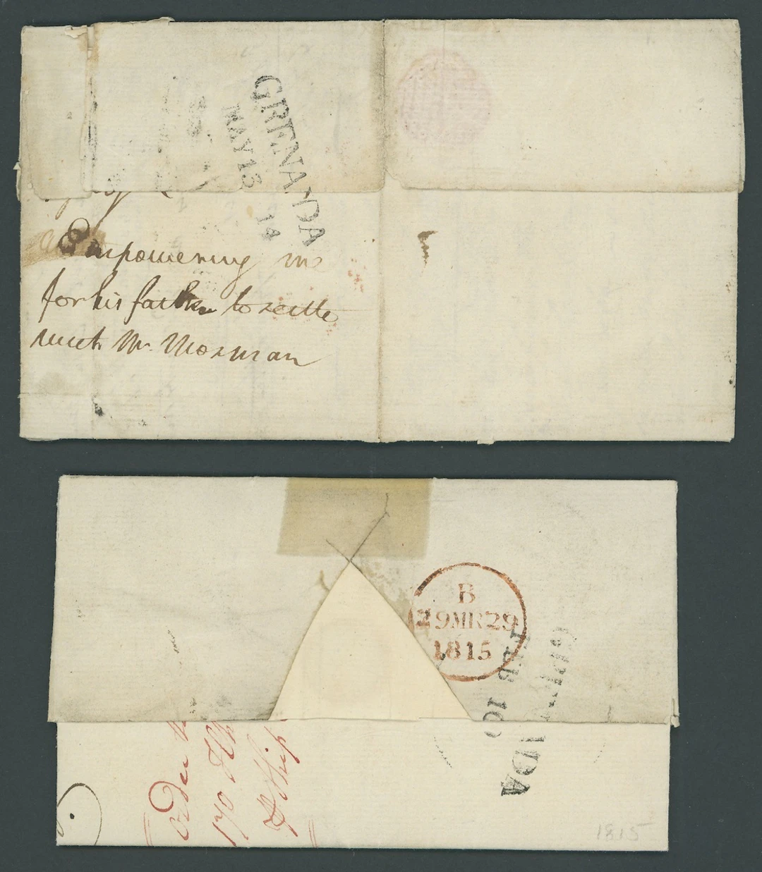 Grenada Early Letters and Handstamps 1809-21 entire letters (4, one