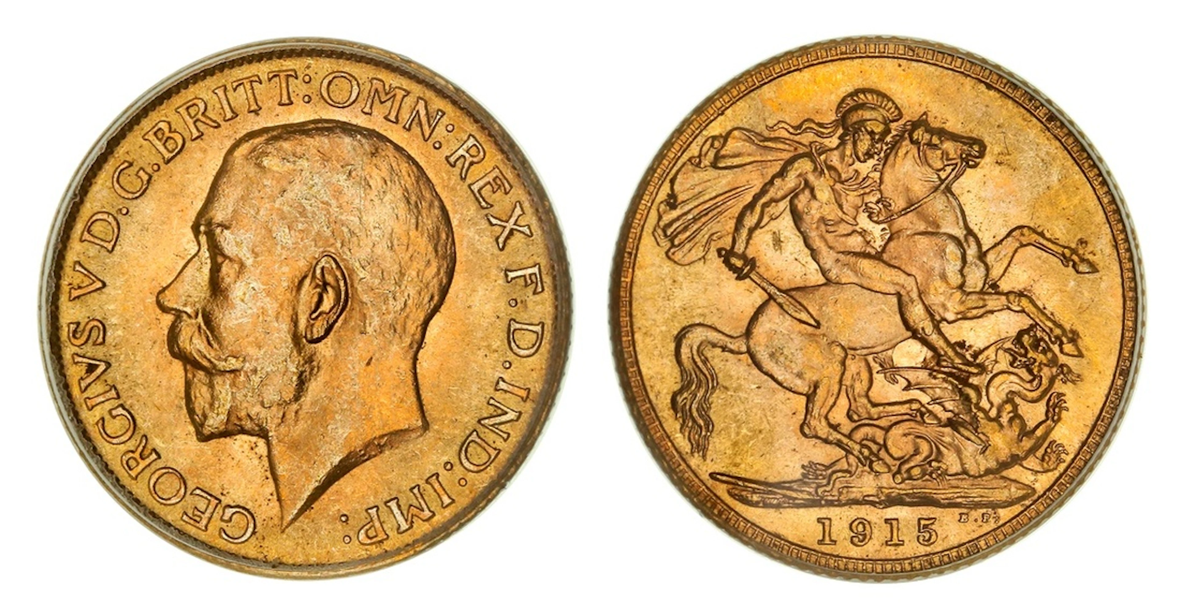 PCGS MS65 | George V (1910-1936), Sovereign, 1915, London, by Bertram