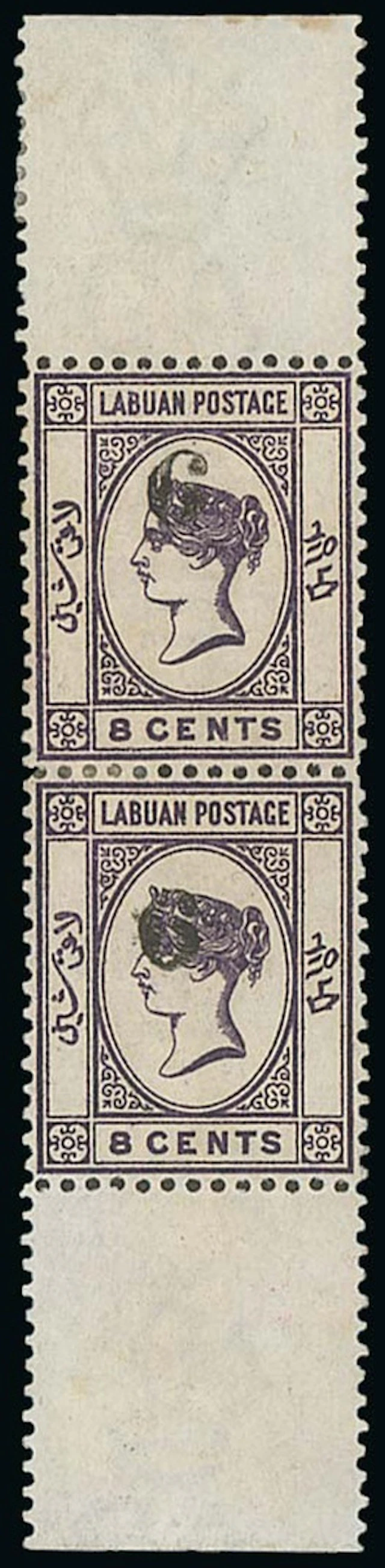 Labuan 1891-92 Surcharges 6c. on 8c. deep violet, a vertical pair