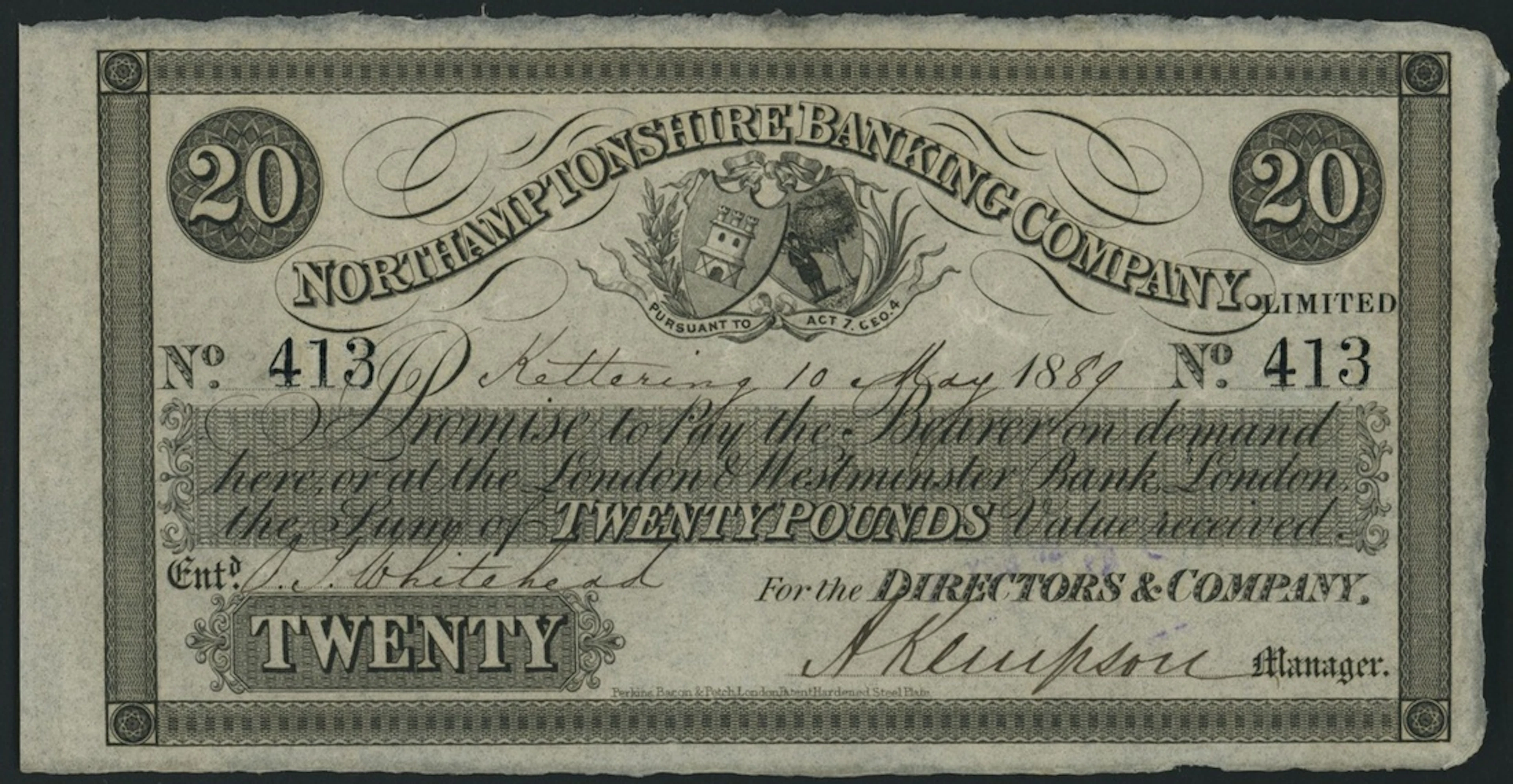 Northamptonshire Banking Company Limited, Kettering, £20, 10th May