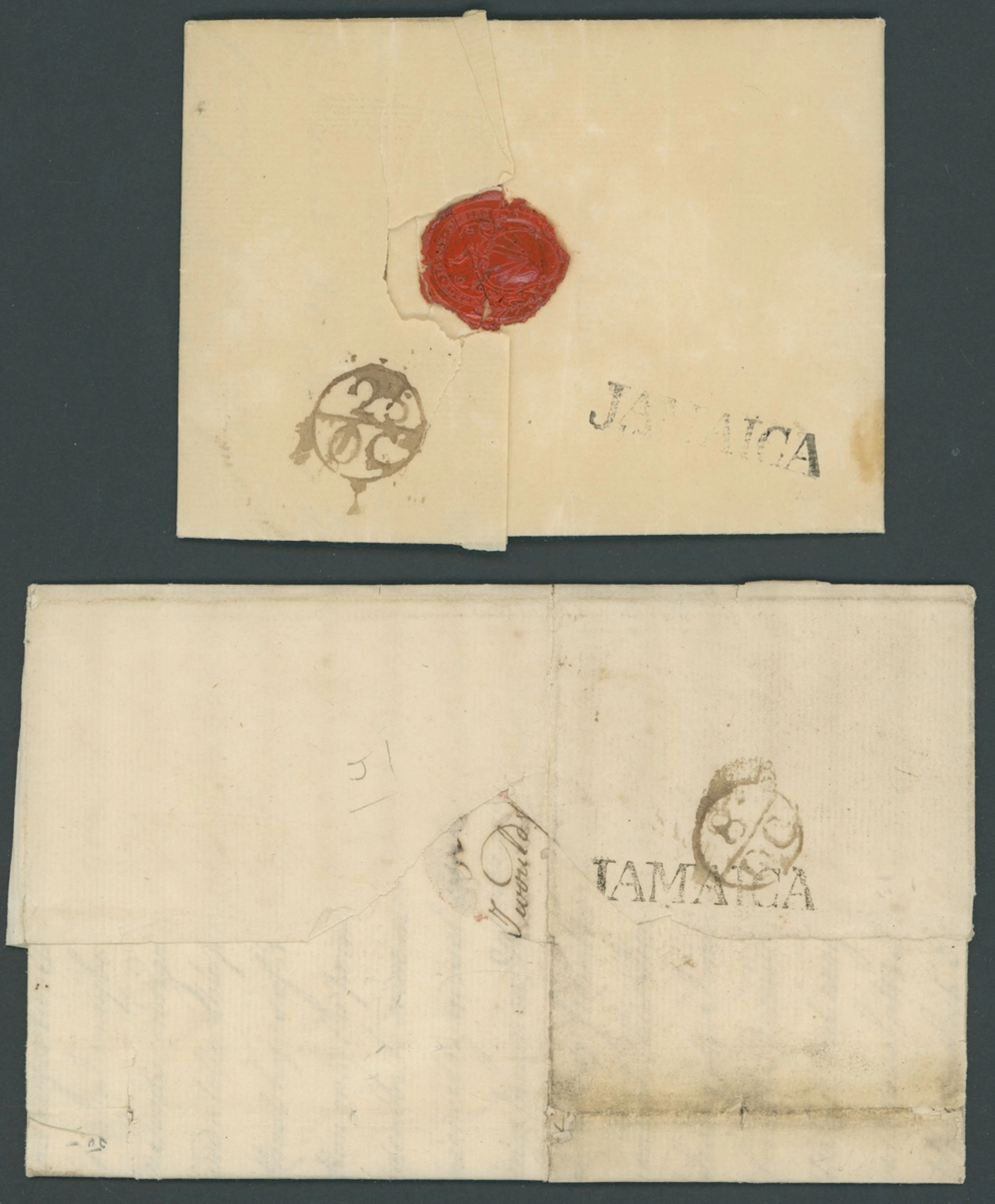 Jamaica The Kingston "jamaica" and "iamaica" Handstamps 1757 (12 July)