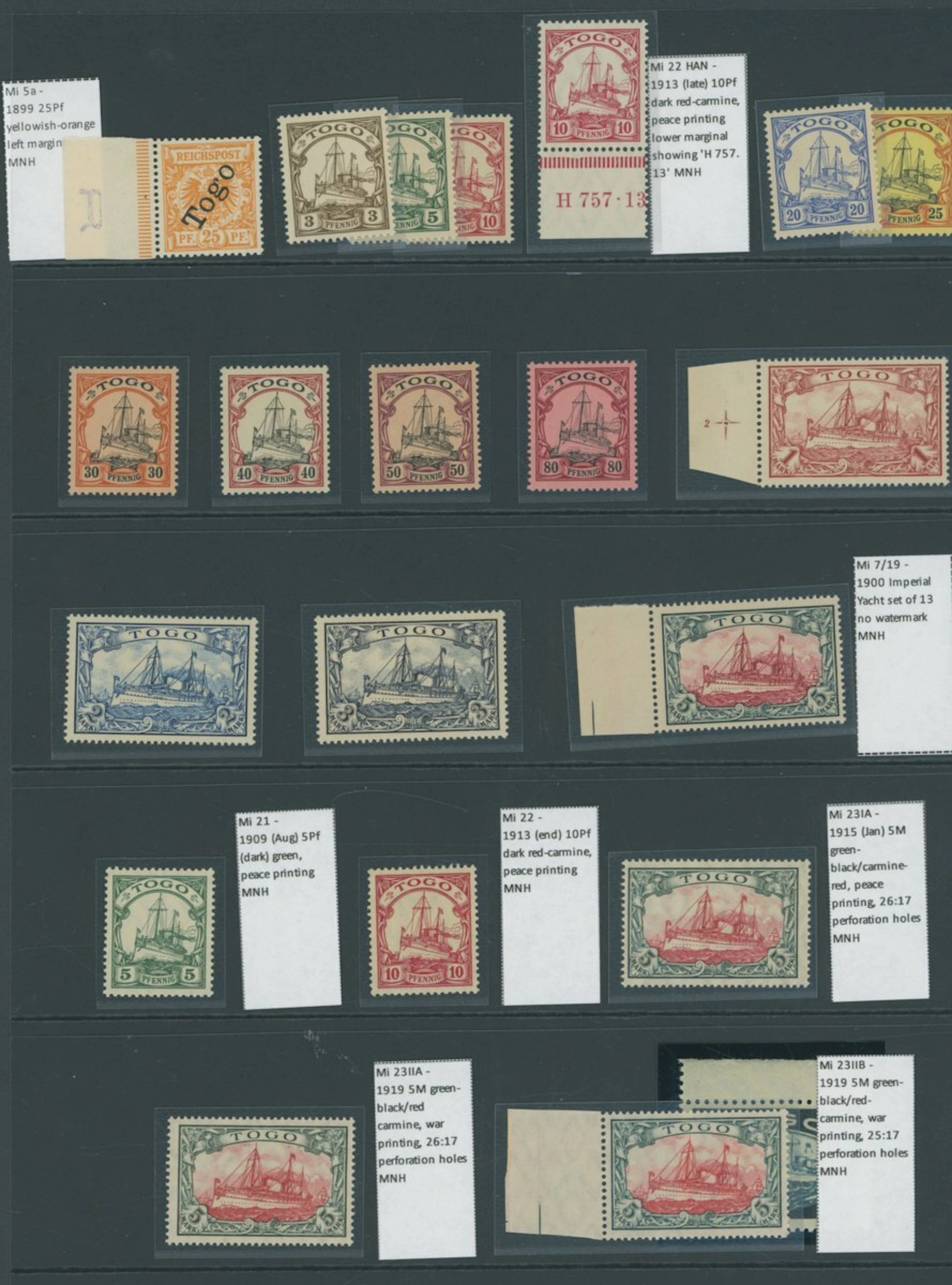 Germany Togo 1897-98 25pf., 1900 no watermark 3pf. to 5m., 1909-10