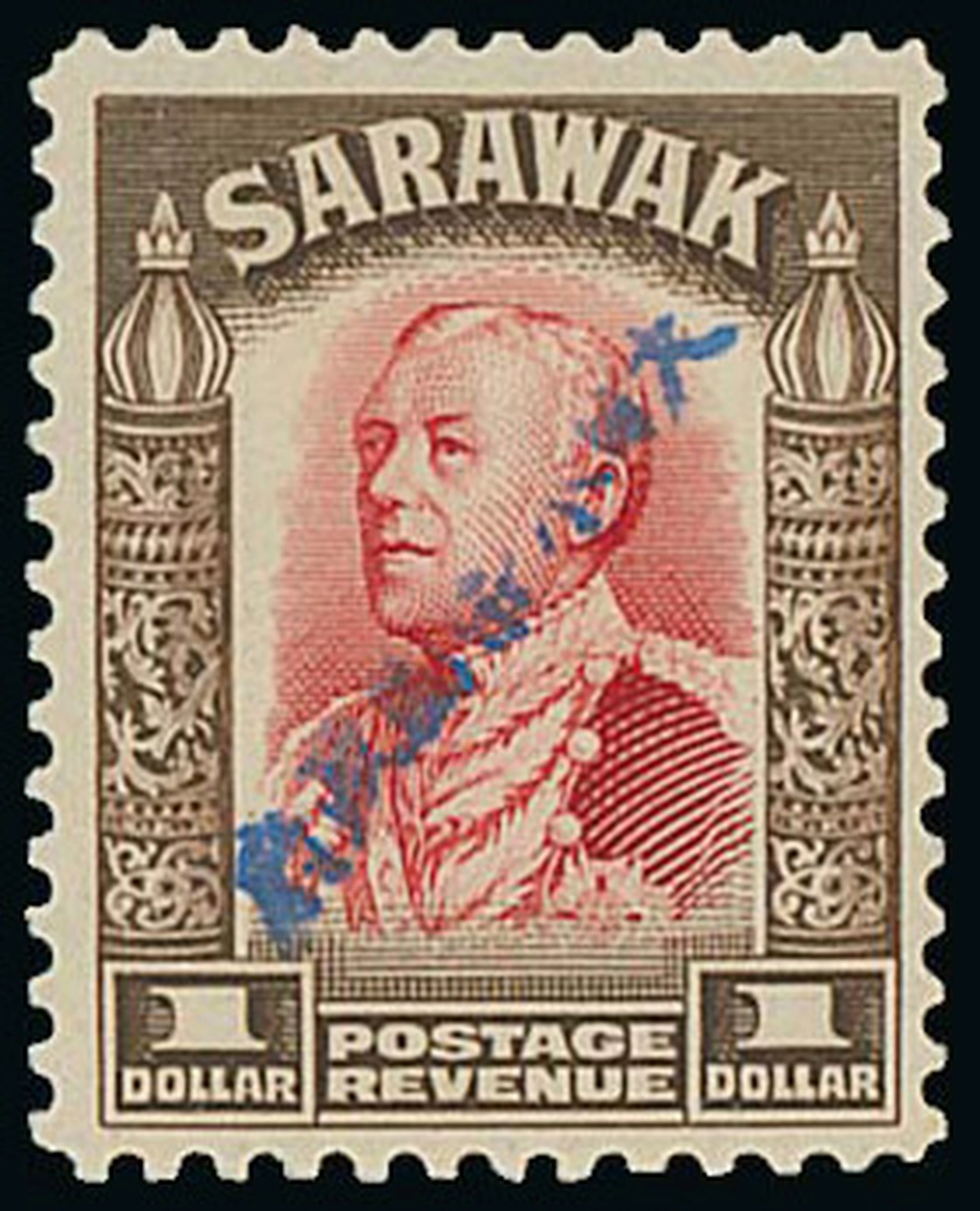 Sarawak Japanese Occupation Sibu Overprint $1 scarlet and sepia with