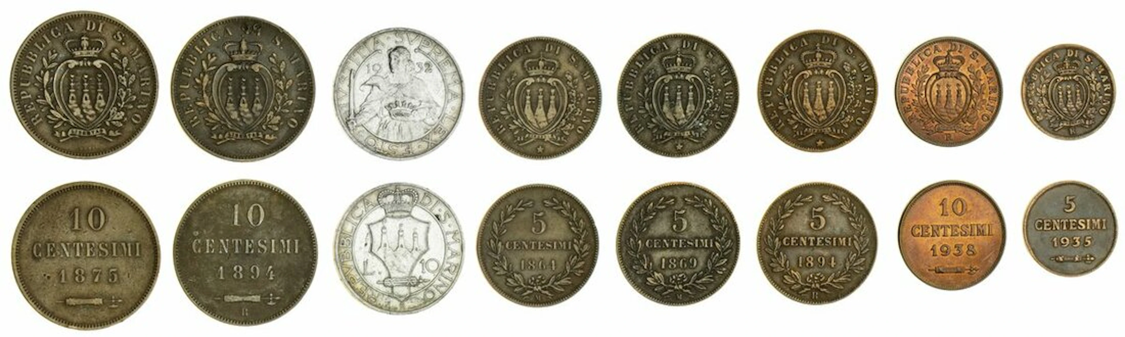 San Marino, Republic, mixed coins [8], including: 10-Lire, 1932 (Pag.