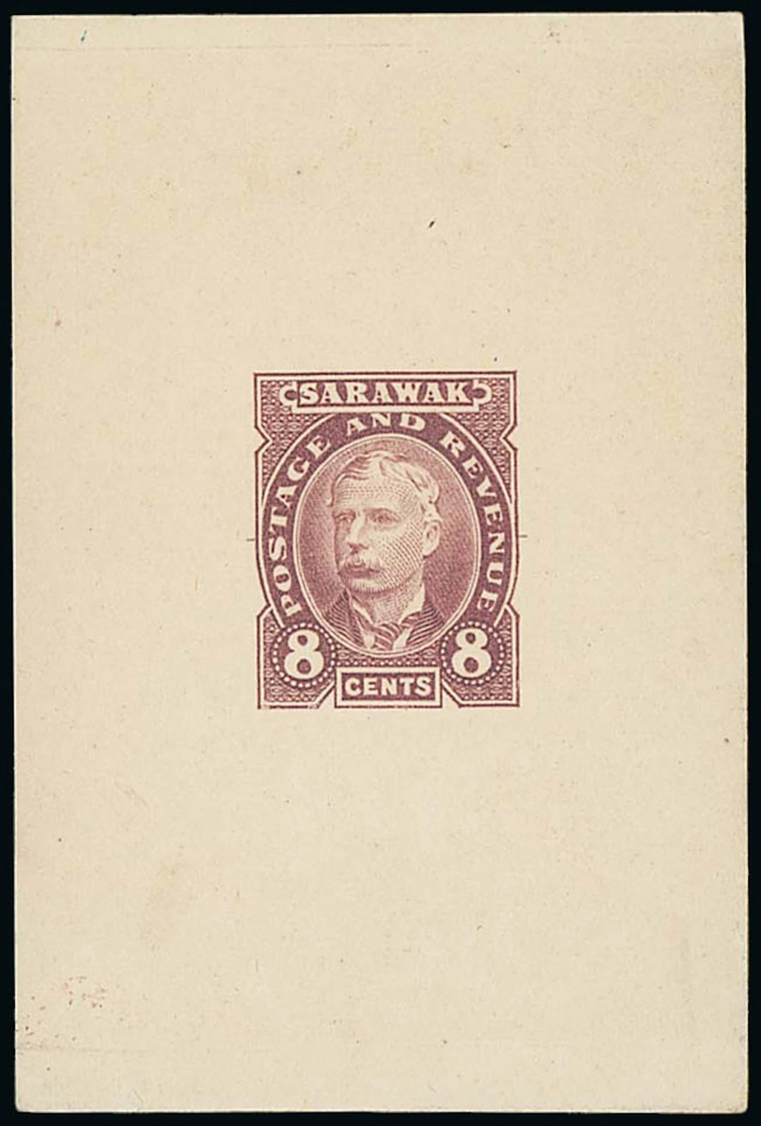 Sarawak 1895 Perkins Bacon Issue Die Proofs 8c. in plum on surfaced