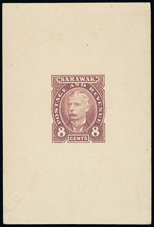Sarawak 1895 Perkins Bacon Issue Die Proofs 8c. in plum on surfaced