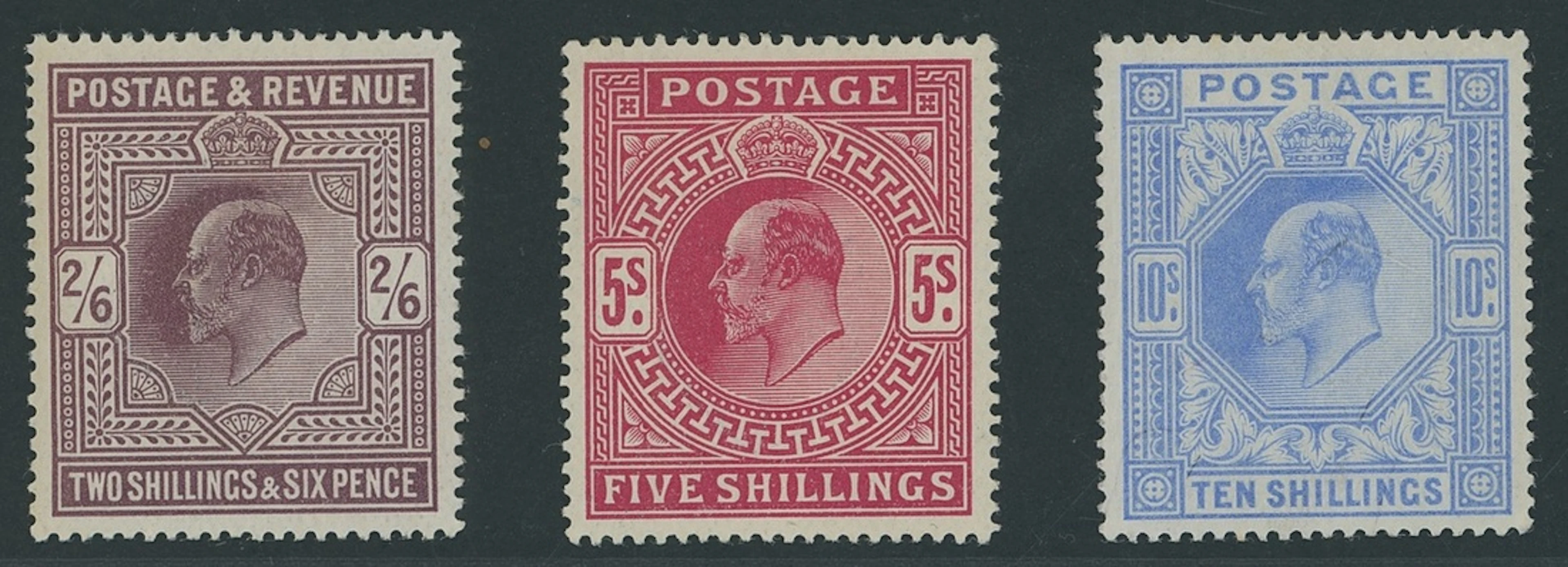 Great Britain King Edward VII 1902-10 De La Rue 2/6d. to 10/-, large