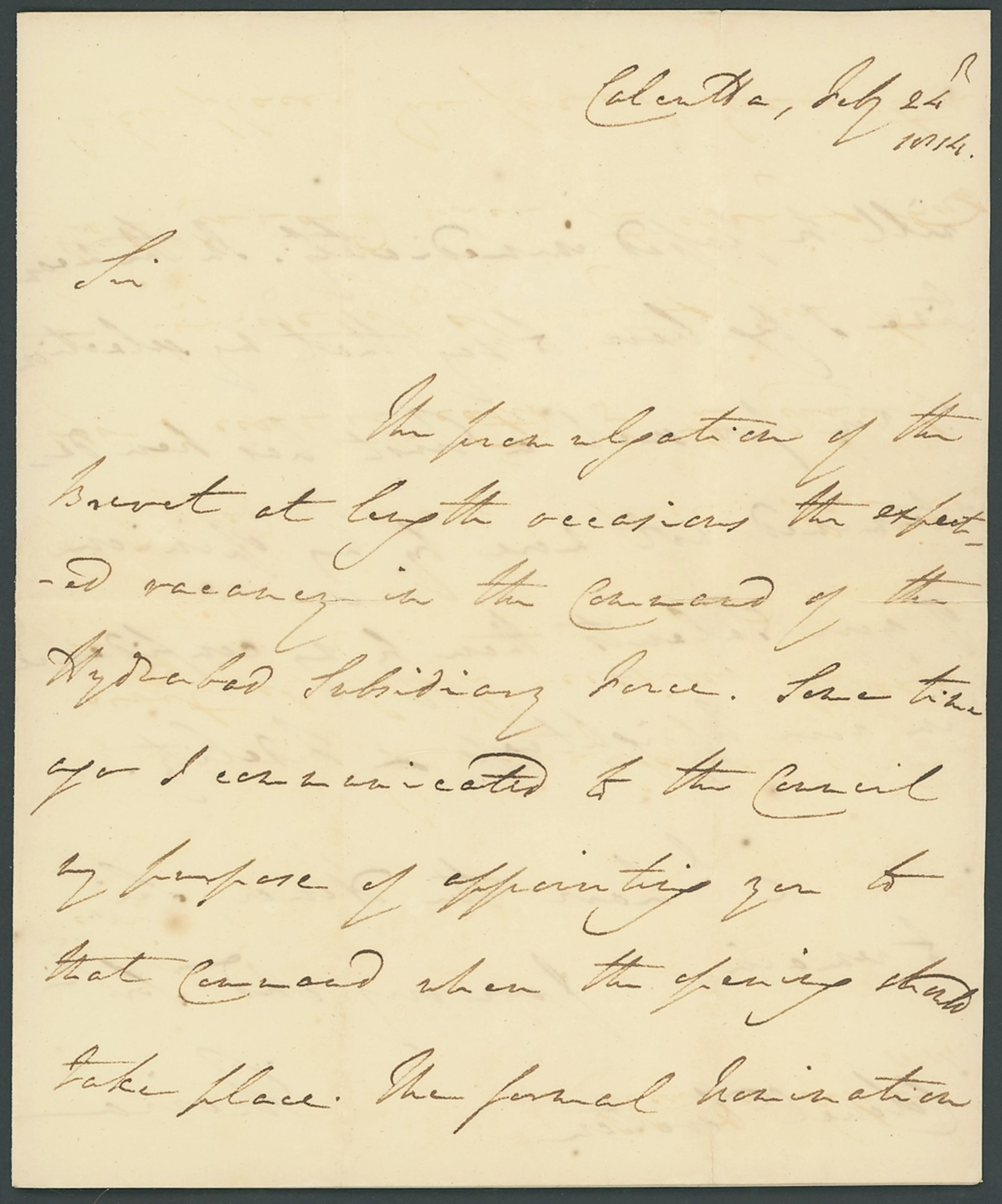 India Calcutta 1814 (24 Feb.) entire letter from Francis Rawdon Hastings