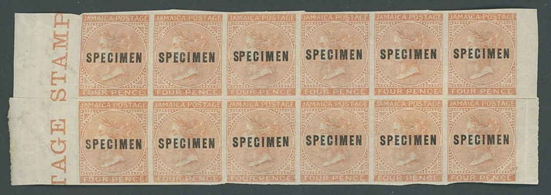 Jamaica 1860-70 Watermark Pineapple Specimen Stamps 4d. orange imperforate