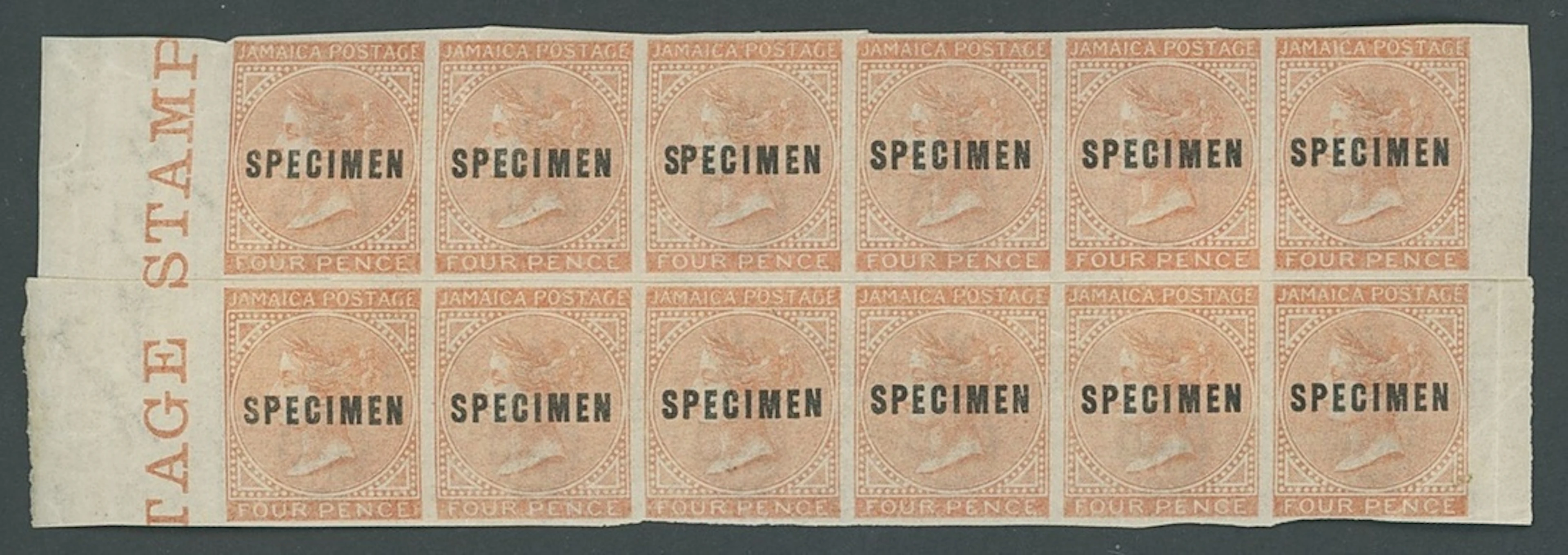 Jamaica 1860-70 Watermark Pineapple Specimen Stamps 4d. orange imperforate