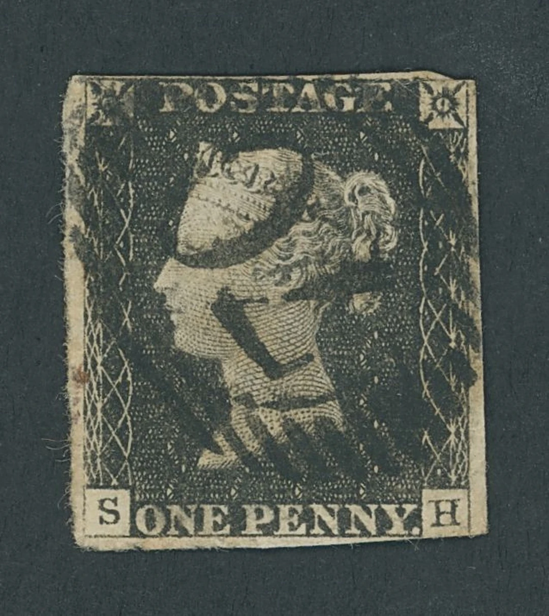 Great Britain 1840 One Penny Black Plate 2 SH, close, to good margins