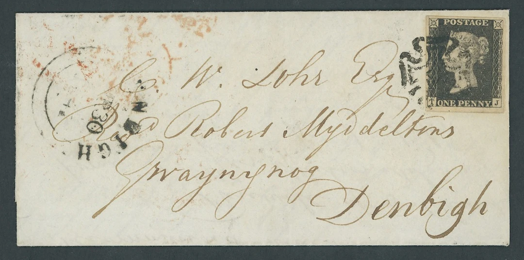 Great Britain 1840 One Penny Black Plate 9 TJ, part of sheet margin