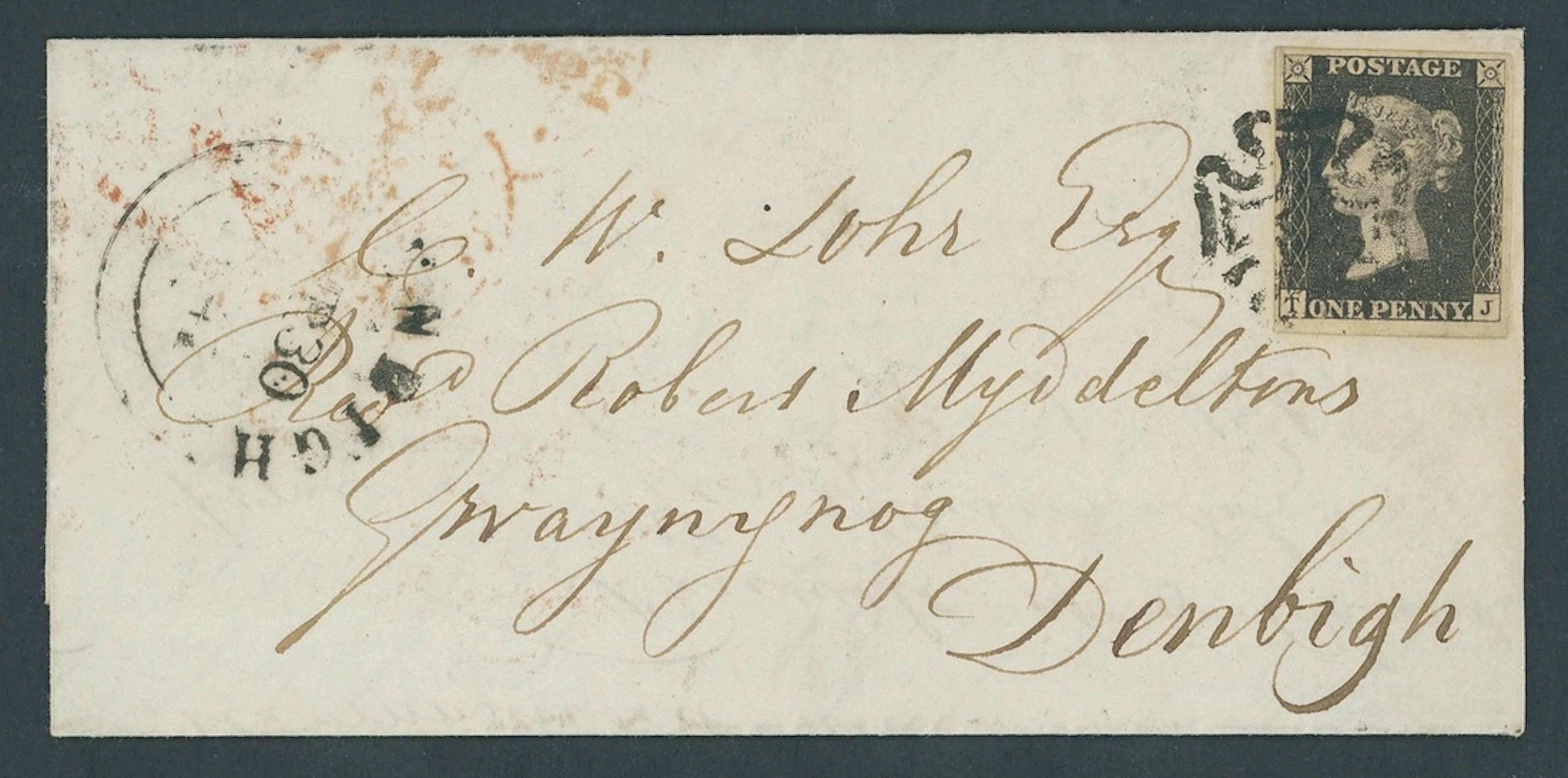 Great Britain 1840 One Penny Black Plate 9 TJ, part of sheet margin