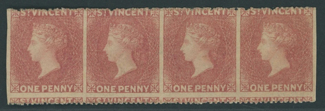 St. Vincent Issued Stamps 1861 no watermark, rough to intermediate