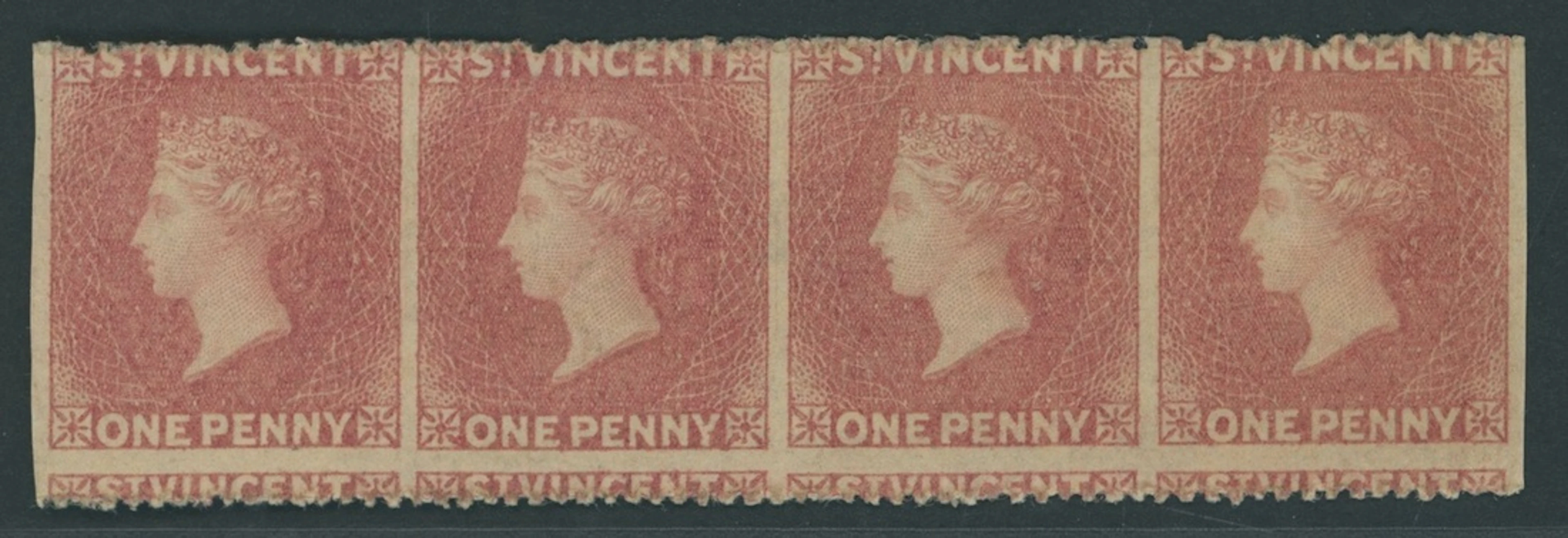 St. Vincent Issued Stamps 1861 no watermark, rough to intermediate