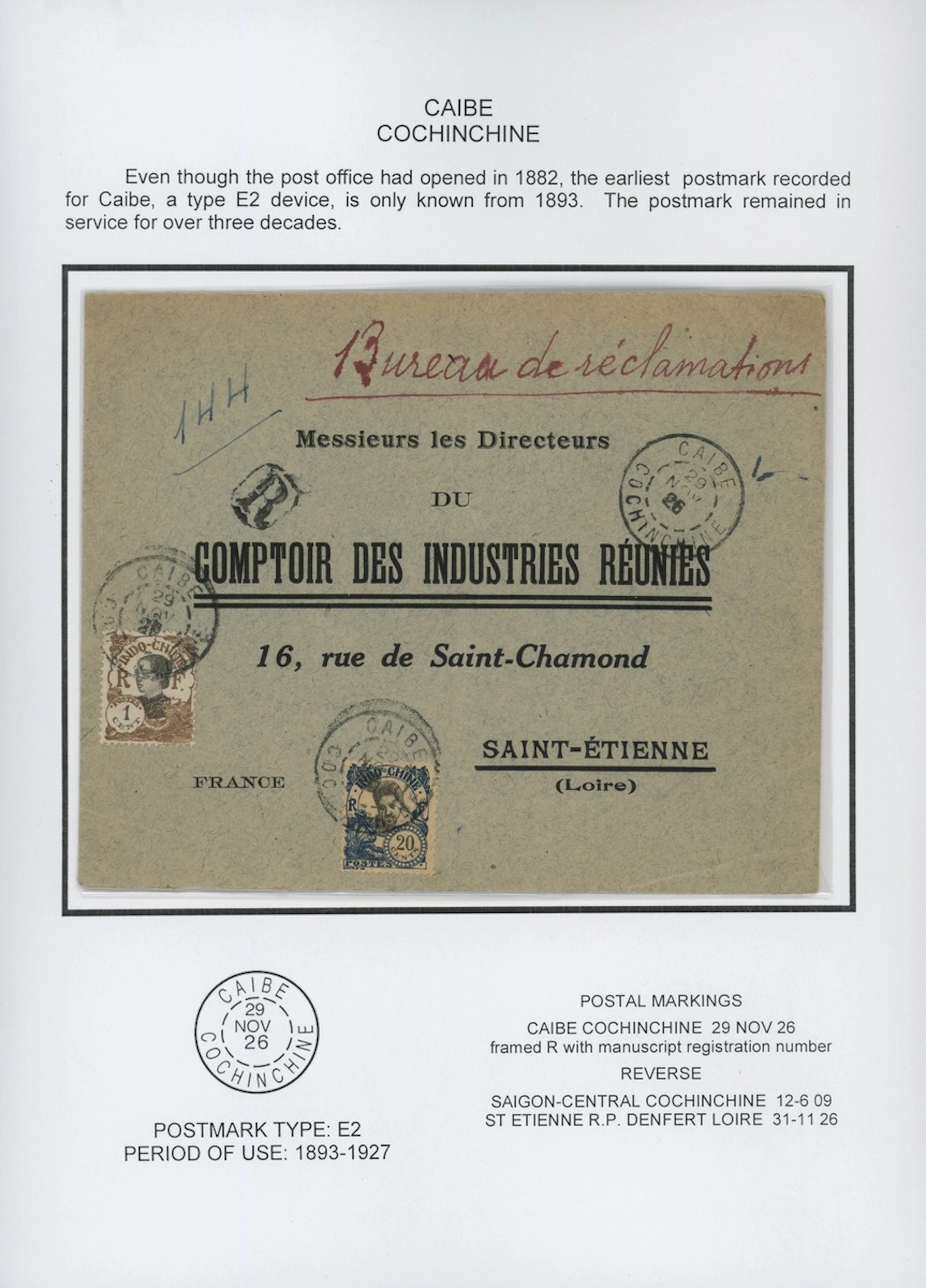 Indo-China French Indo-Chinese Post Office Cochinchine postmarks