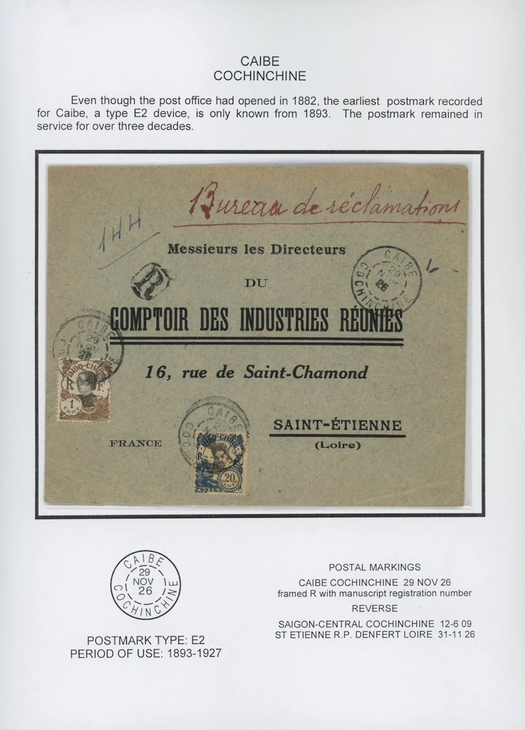 Indo-China French Indo-Chinese Post Office Cochinchine postmarks