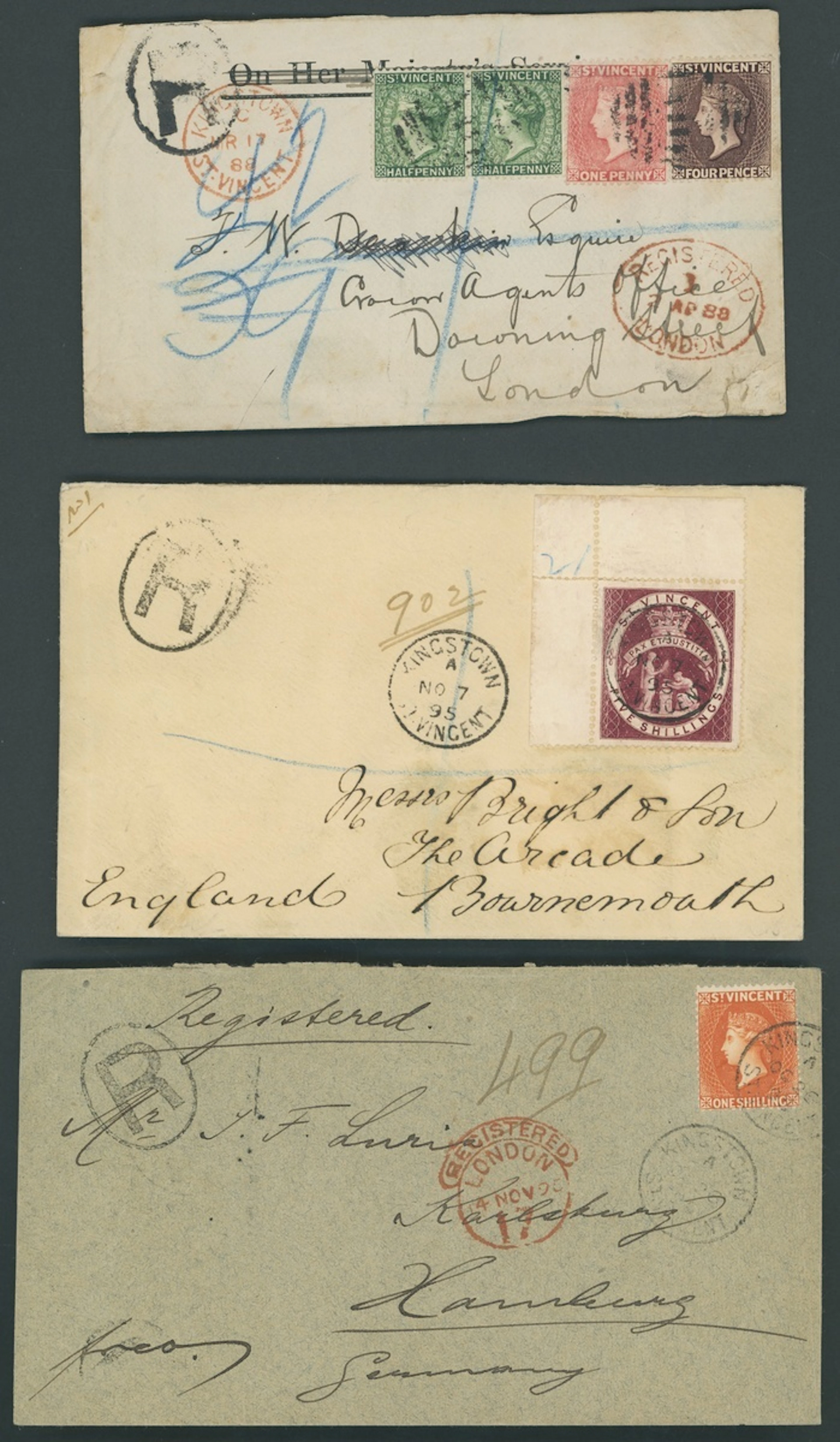 St. Vincent Covers and Cancellations 1888 (17 Apr.) OHMS (deleted)