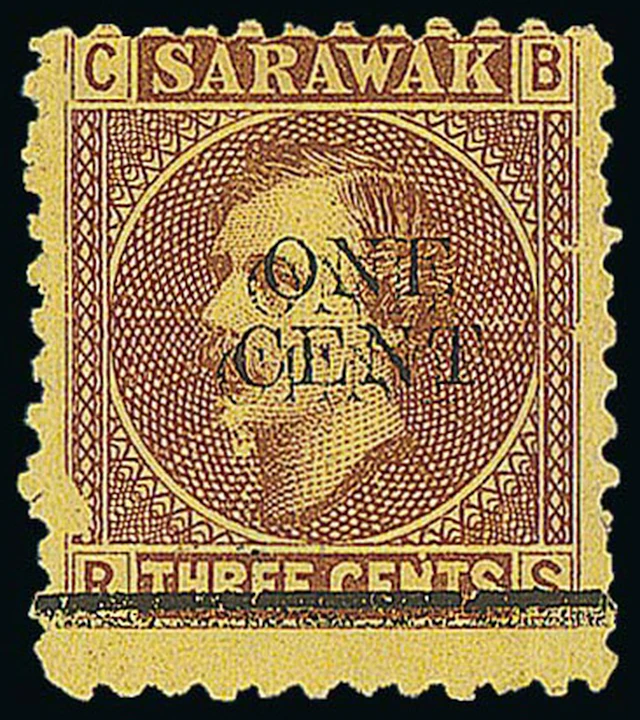 Sarawak 1892 (23 May) 1c. on 3c. Provisional "one/cent" on 3c. brown