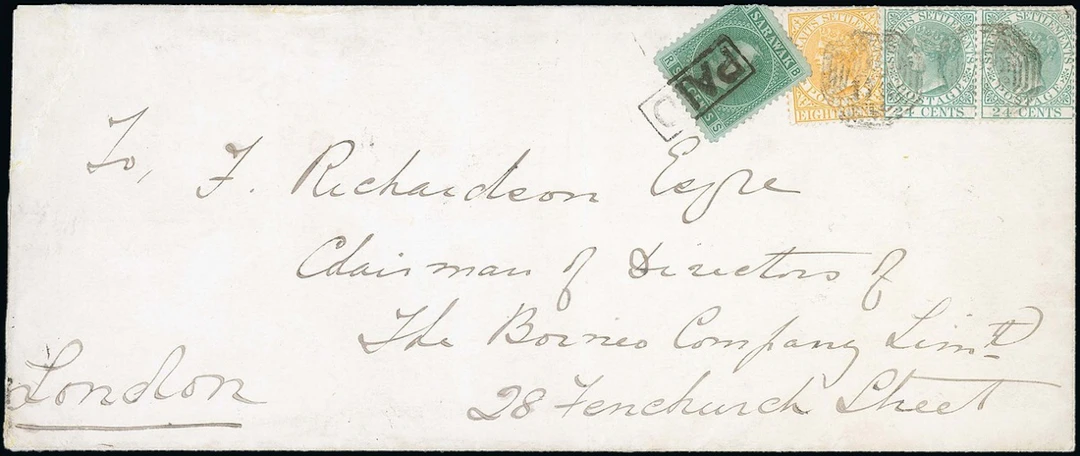 Sarawak 1875 Sir Charles Brooke Covers Undated envelope (221x92mm)
