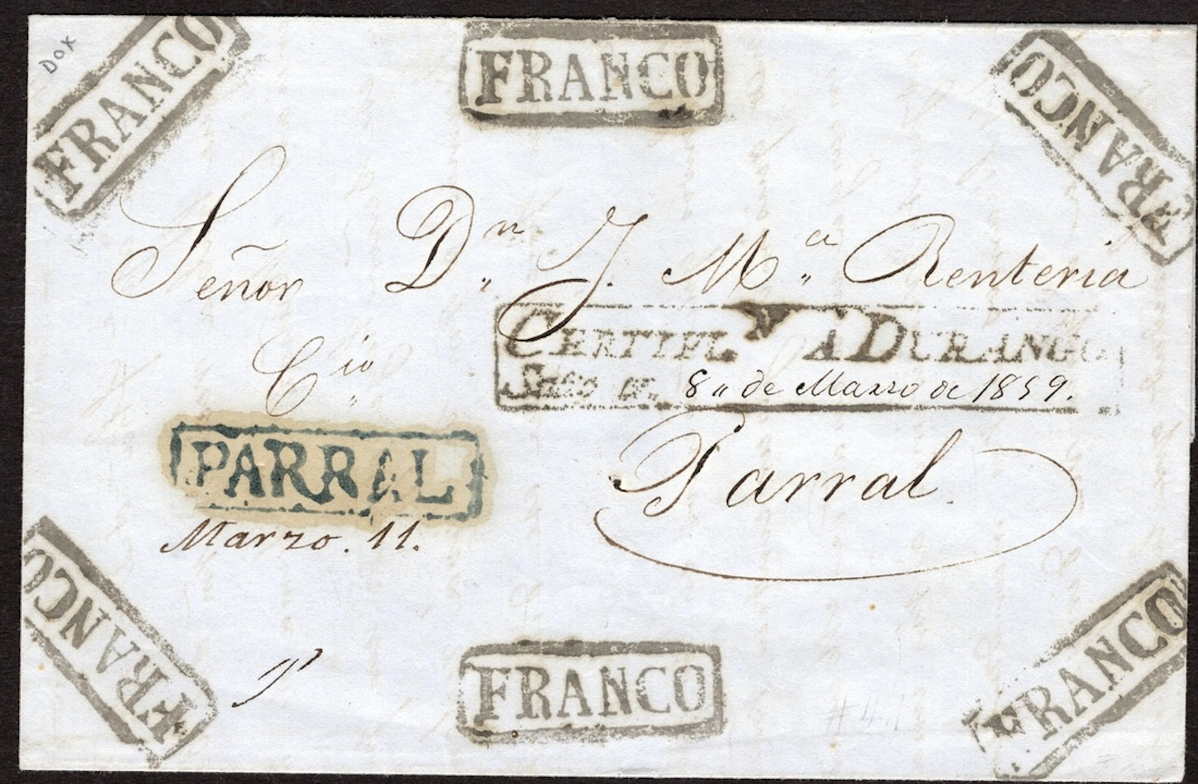 Mexico Stampless Mail- Sello Negro Post 1856