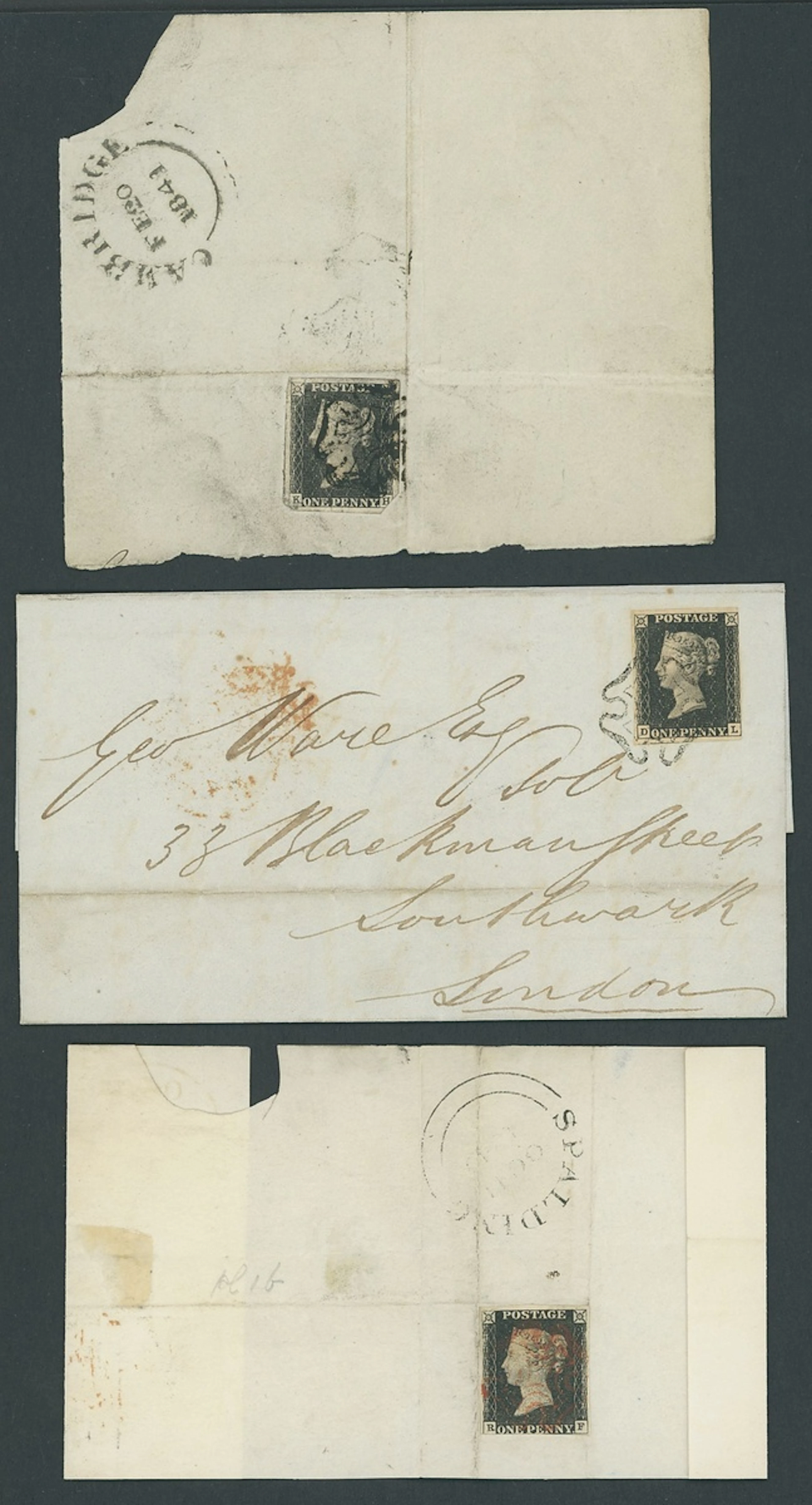Great Britain 1840 One Penny Black Mixed Plates Plate 1b, RF cancelled