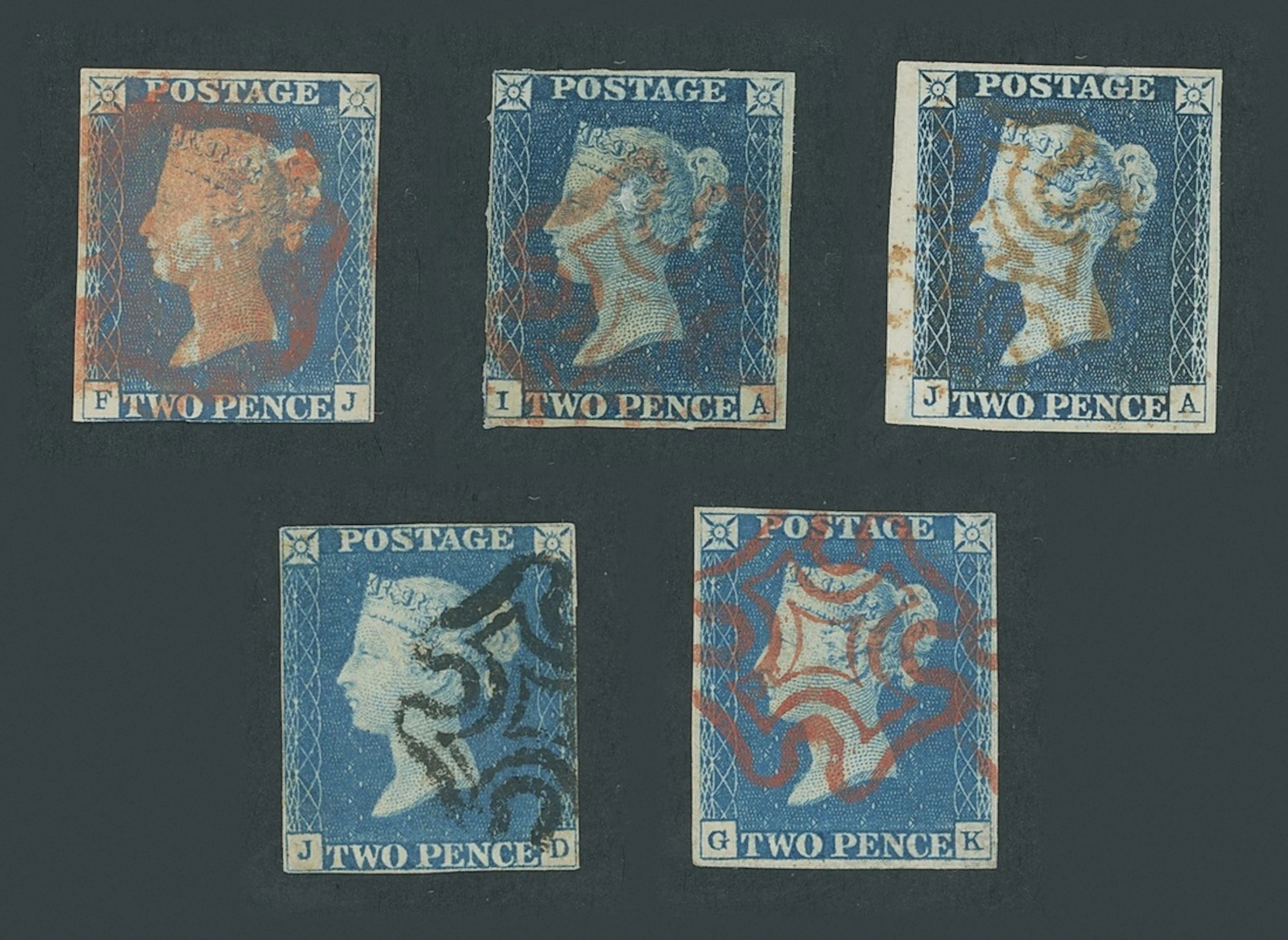 Great Britain 1840 Two Pence Blue Plate 1 FJ, IA (extensively repaired)