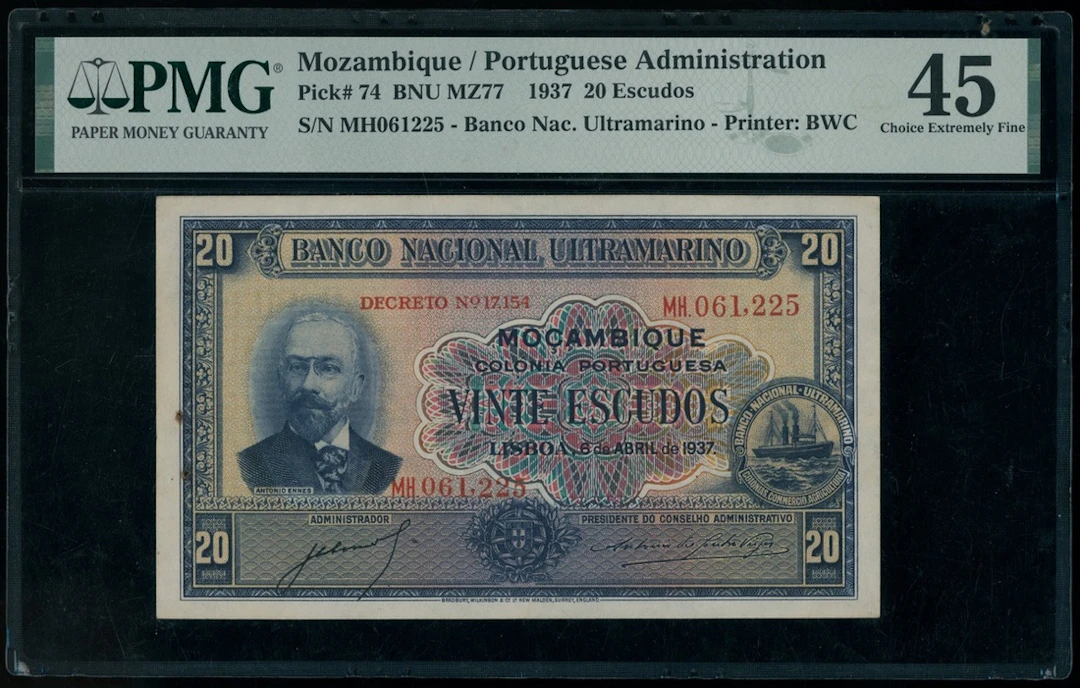 Banco Nacional Ultramarino, Mozambique, 20 escudos, 1937, serial number