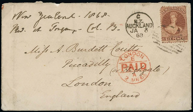 Sarawak Coutts Correspondence 1868 (3 Jan.) envelope from New Zealand