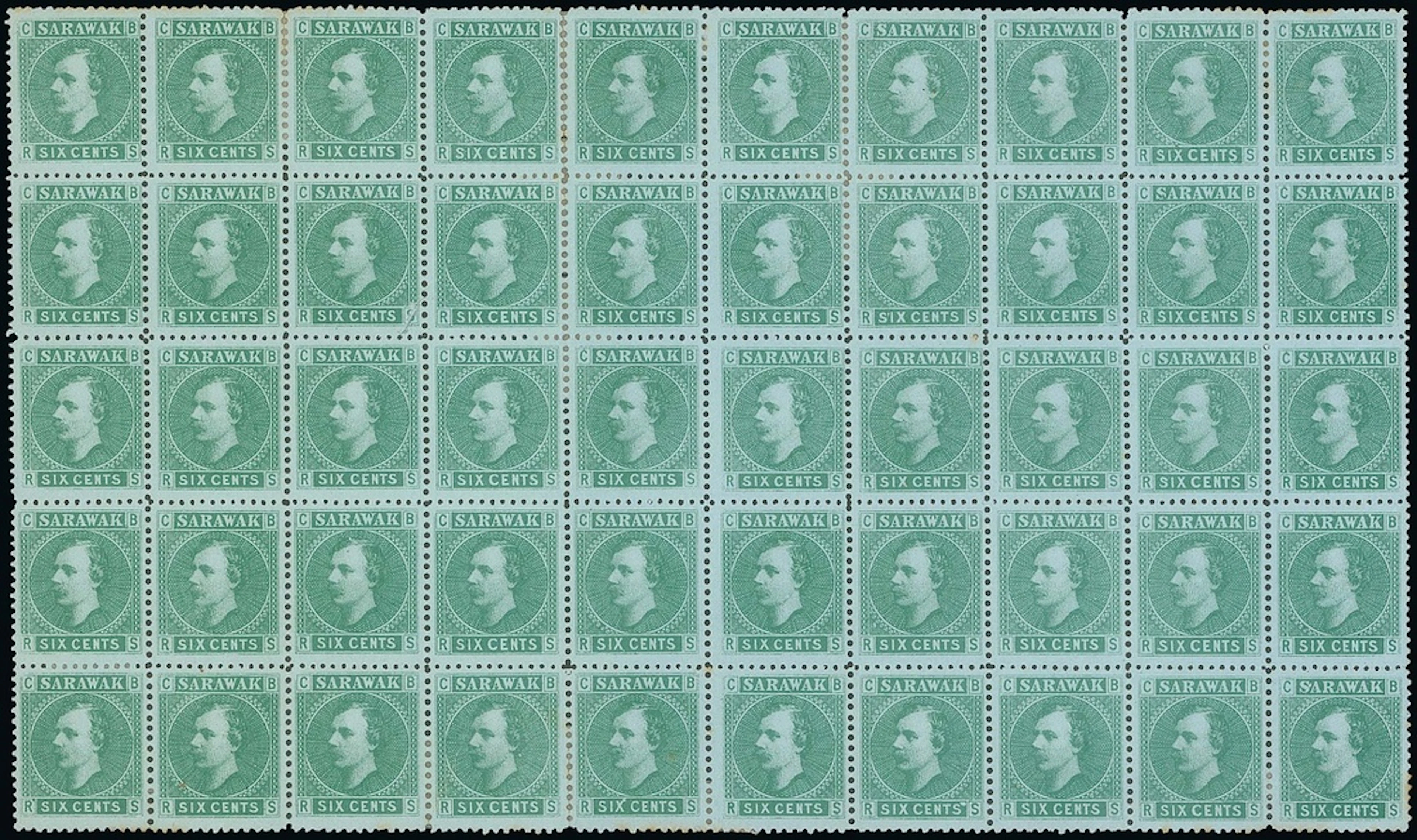 Sarawak 1875 Sir Charles Brooke Issued Stamps 6c. Pane 1 block of