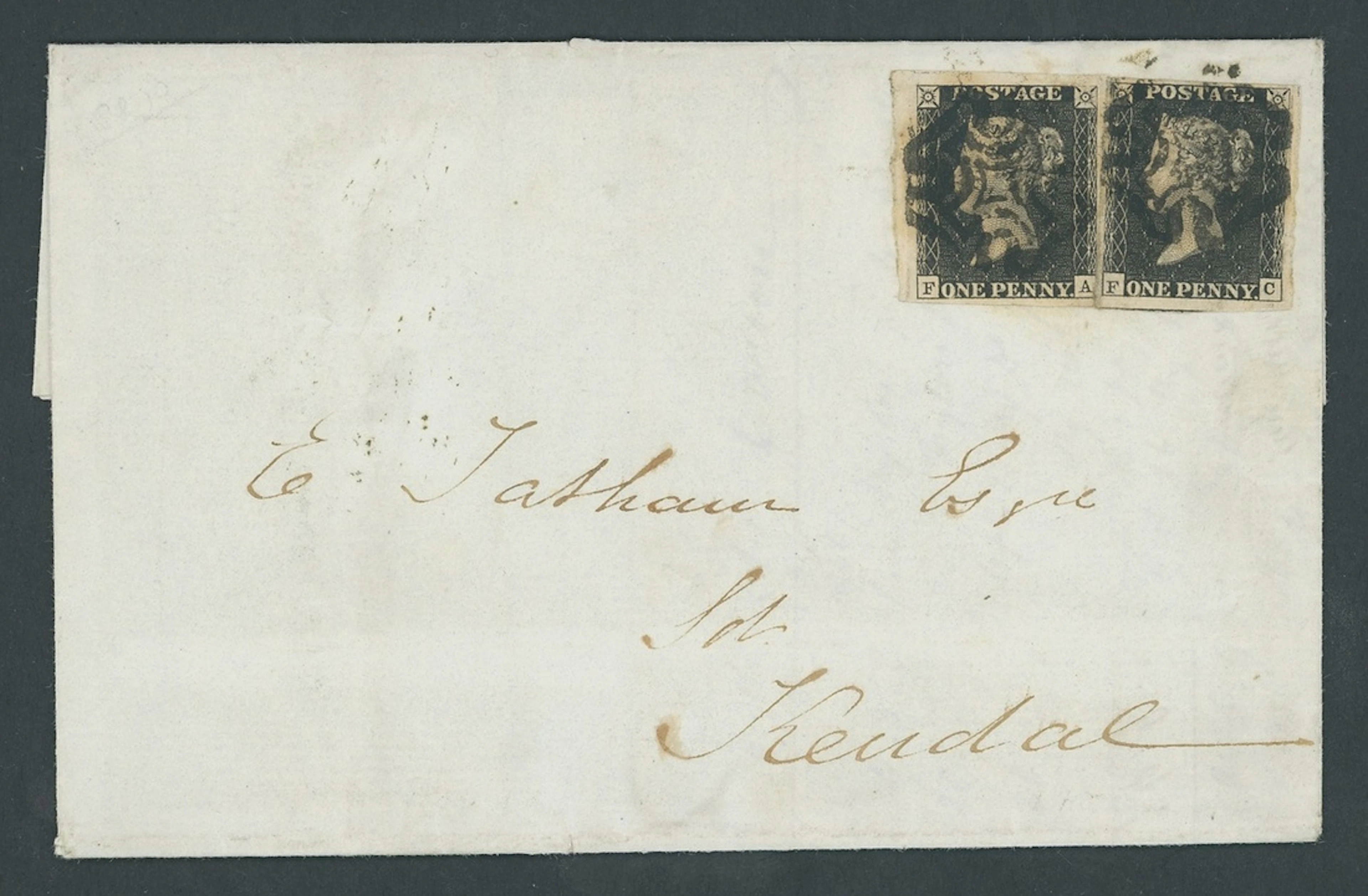 Great Britain 1840 One Penny Black Plate 10 FA and FC, each with good