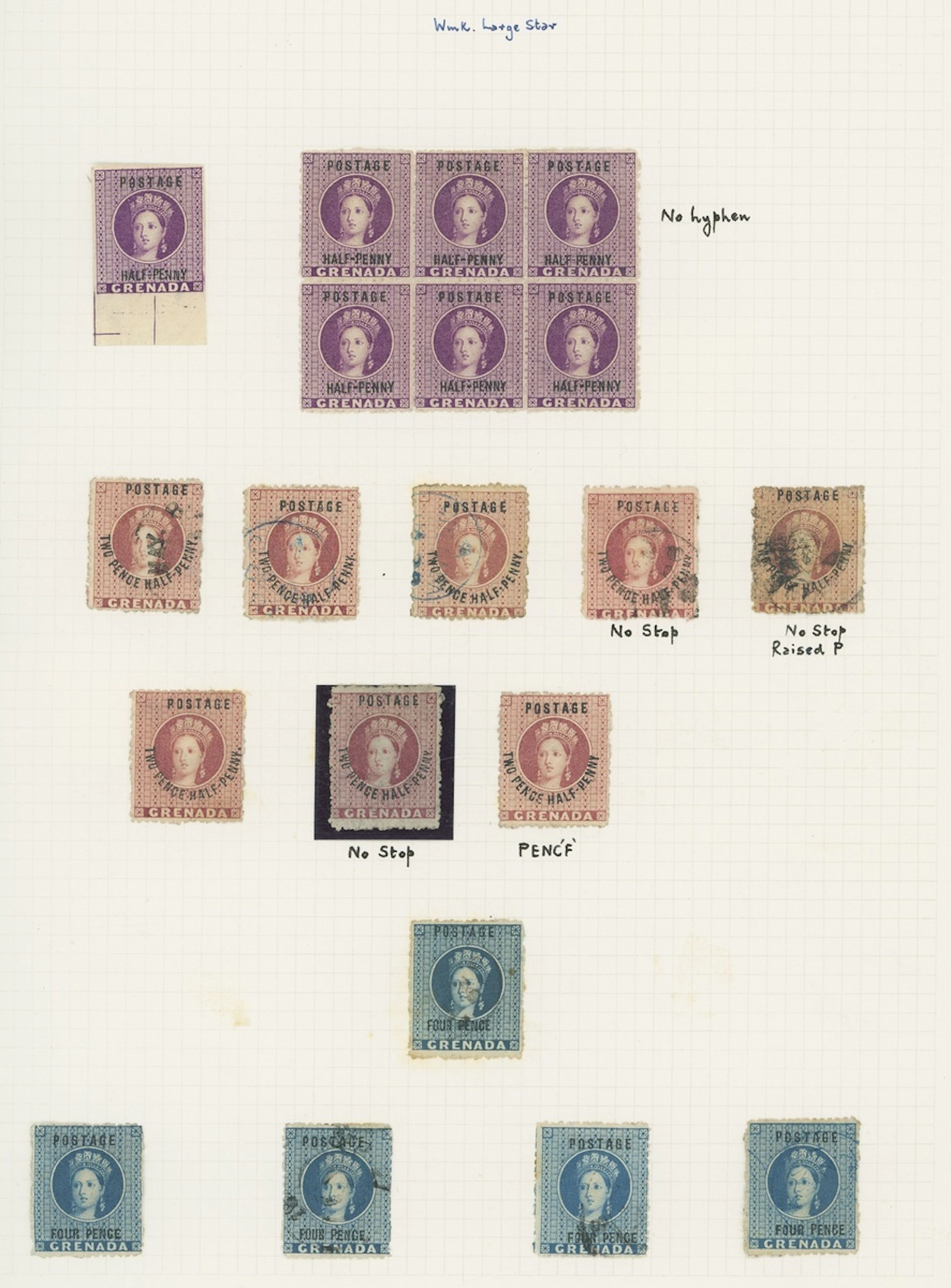 Grenada Issued Stamps 1881 (Apr.) watermark Large Star, ½d. mauve