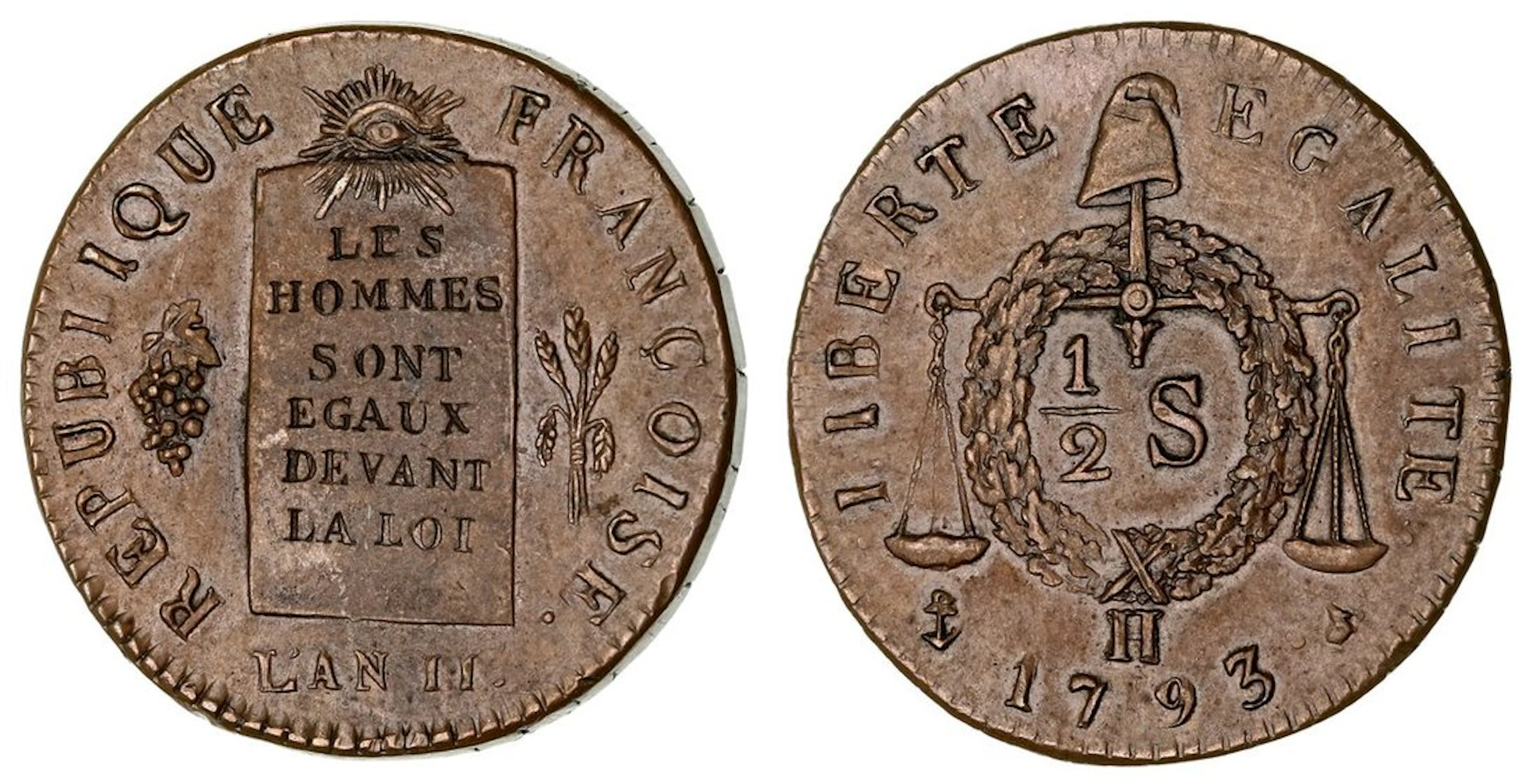 France, National Convention (1792-1795), Copper Restrike Half-Sol